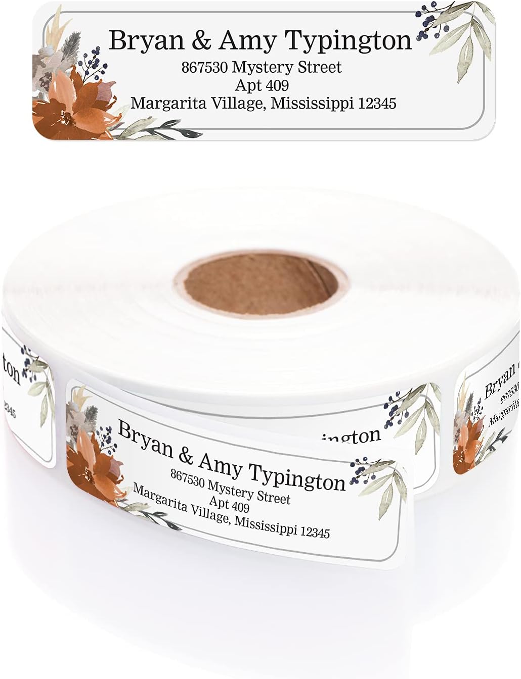 Indie Floral Rolled Address Labels/Roll of 250 Personalized Return Address Labels/Designer Return Address Stickers in Elegant Plastic Dispenser - Lumora Desk