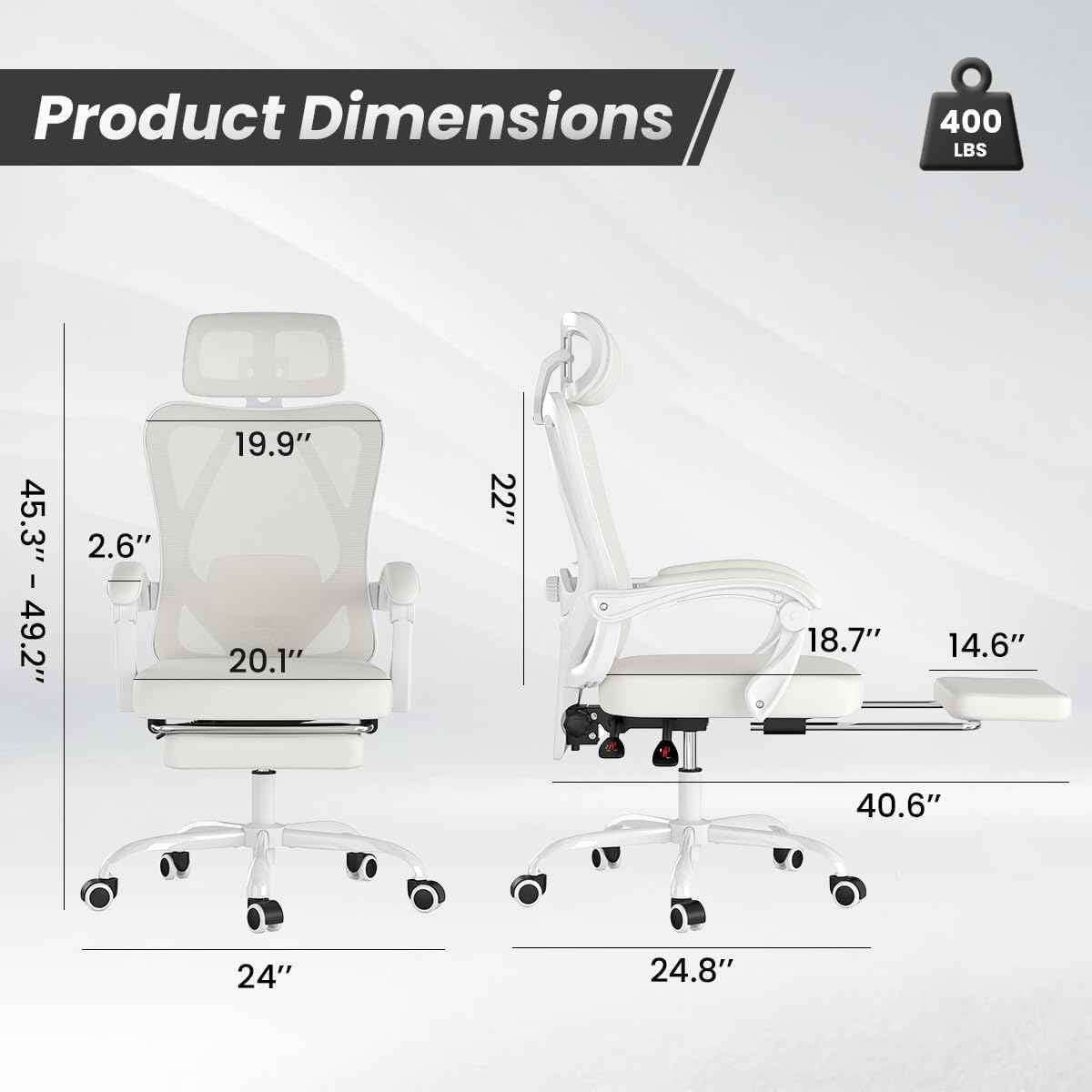 Ergonomic Office Chair with Footrest, Mesh Office Desk Chair with Headrest, High Back Computer Chair with Adjustable Lumbar Support for Home Office Study Room or Bedroom, Beige