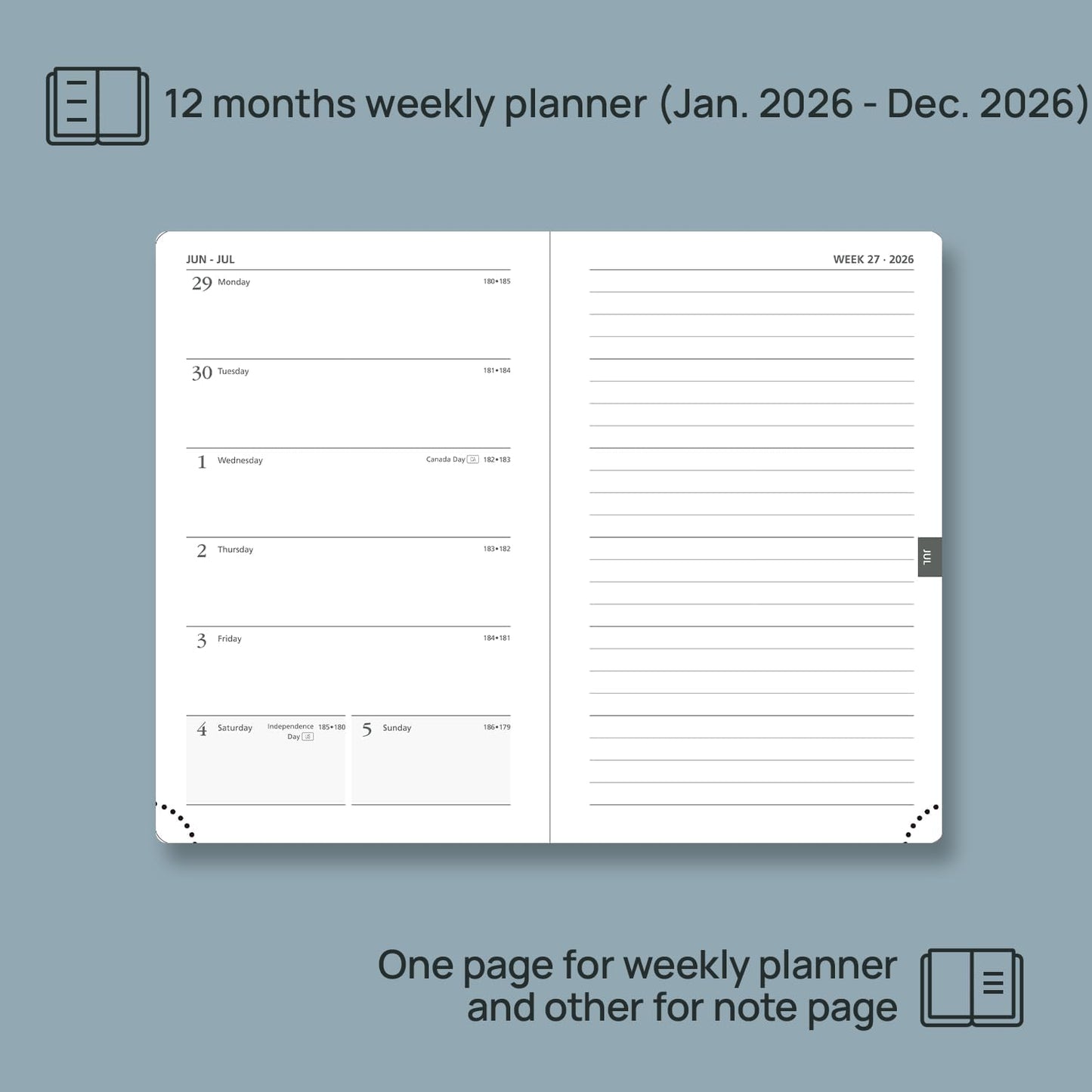 POPRUN Weekly Planner 2026 Pocket Size Calendar (4" x 6.25") 12 Months Notebook with Horizontal Layout, Leather Soft Cover, Inner Pocket, 100GSM Thick Paper, Pen Holder - Cerulean Blue