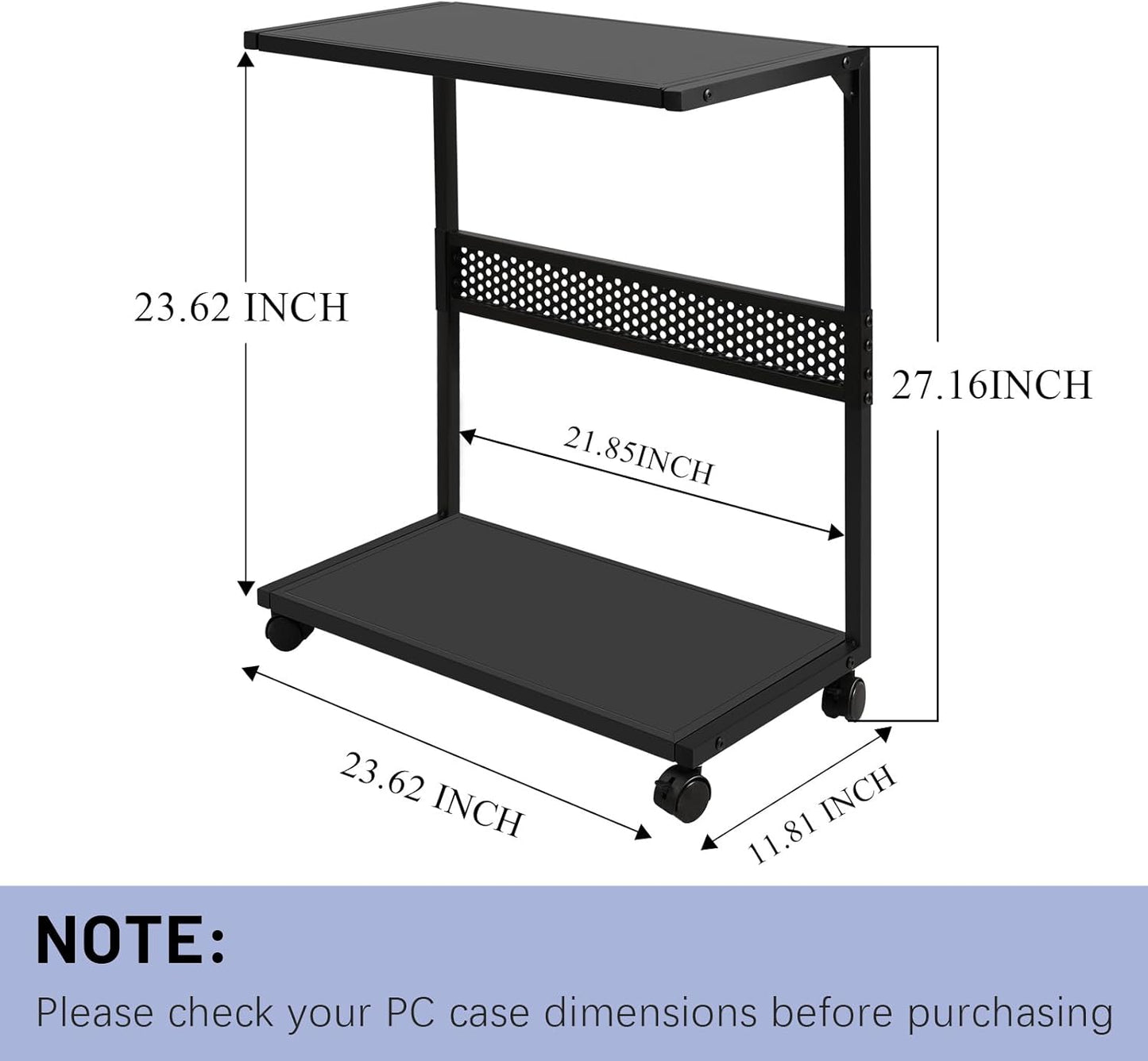 Large PC Stand Computer Tower Stand 2-Tier Metal CPU Holder with Locking Caster Wheels Suitable for Most PC (Black,XL)