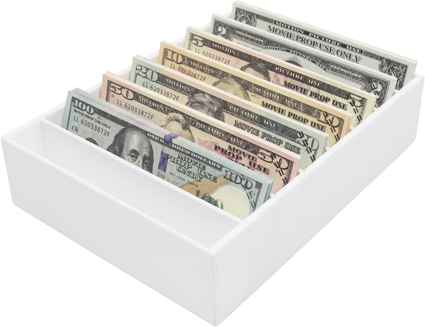Money Organizer for Cash, 8 Compartment White Acrylic Money Holder, Cash Tray, Cash Box, Cash Organizer for Bills