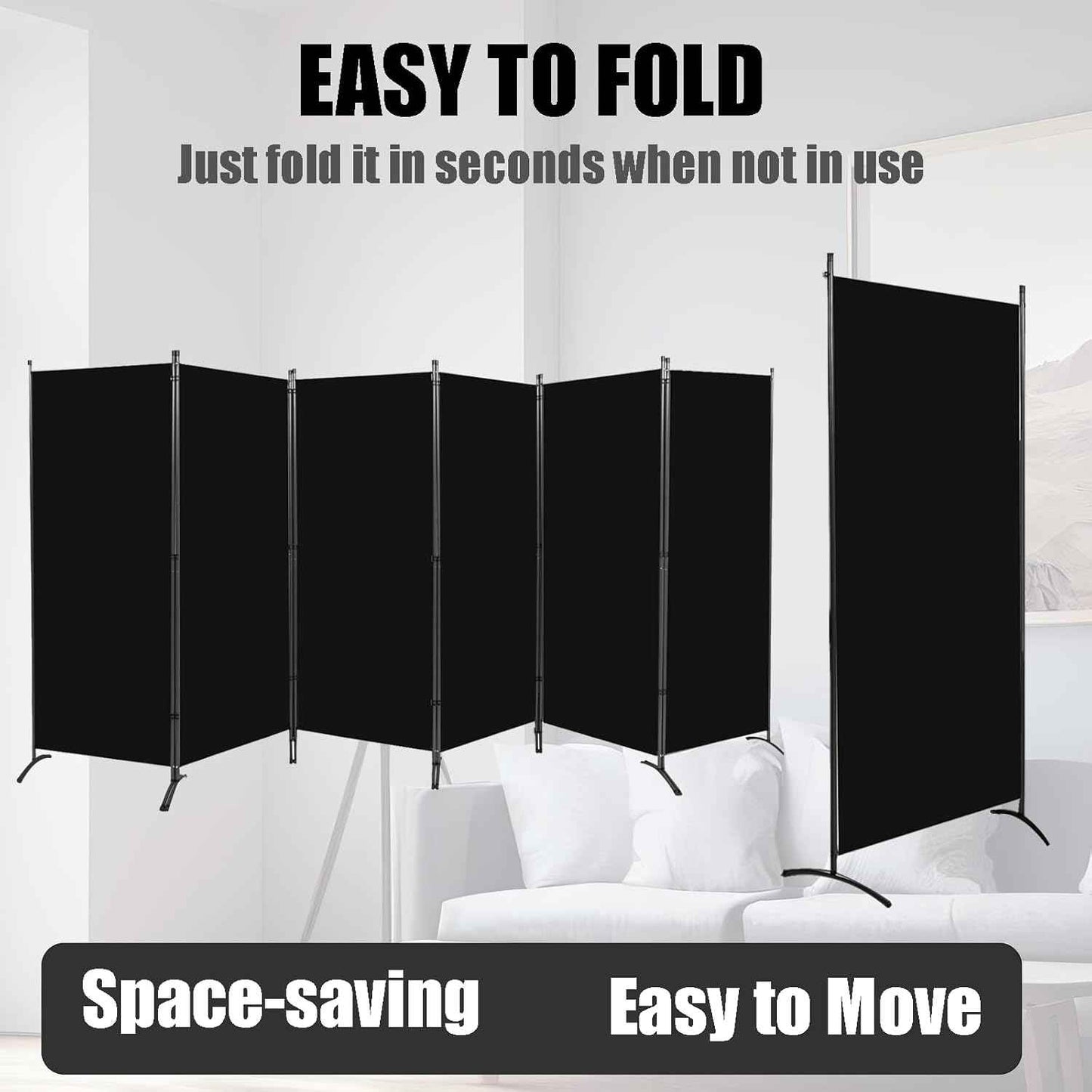 Room Divider-Folding Privacy Screens, 6 ft Partition Room Dividers Wall for Separation, Home, Office, Classroom, Studio (Black, 6 Panel)