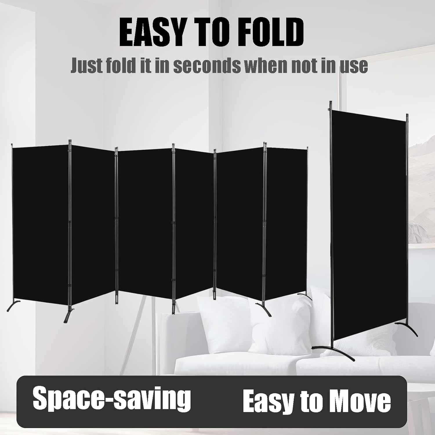 Room Divider-Folding Privacy Screens, 6 ft Partition Room Dividers Wall for Separation, Home, Office, Classroom, Studio (Black, 6 Panel)