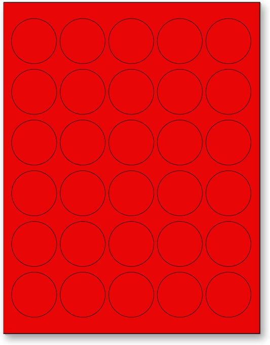 NextDayLabels 8-1/2 x 11 Neon Color High Light Fluorescent Labels for Laser & Inkjet Printer (RED Fluorescent, 1.5" Round - 30 Per Page | 750 Labels)