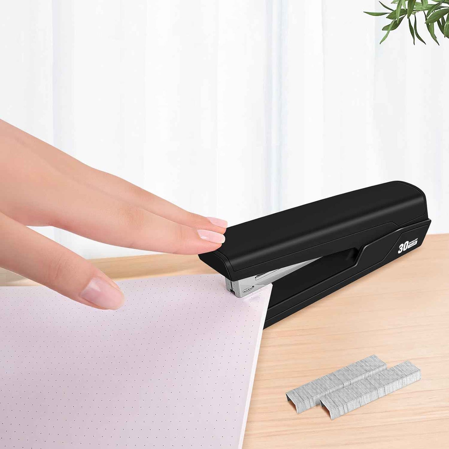 Metal Stapler with 830 Staples, Office Stapler, Staplers for Desk, 30 Sheet Capacity, Non-Slip, Black