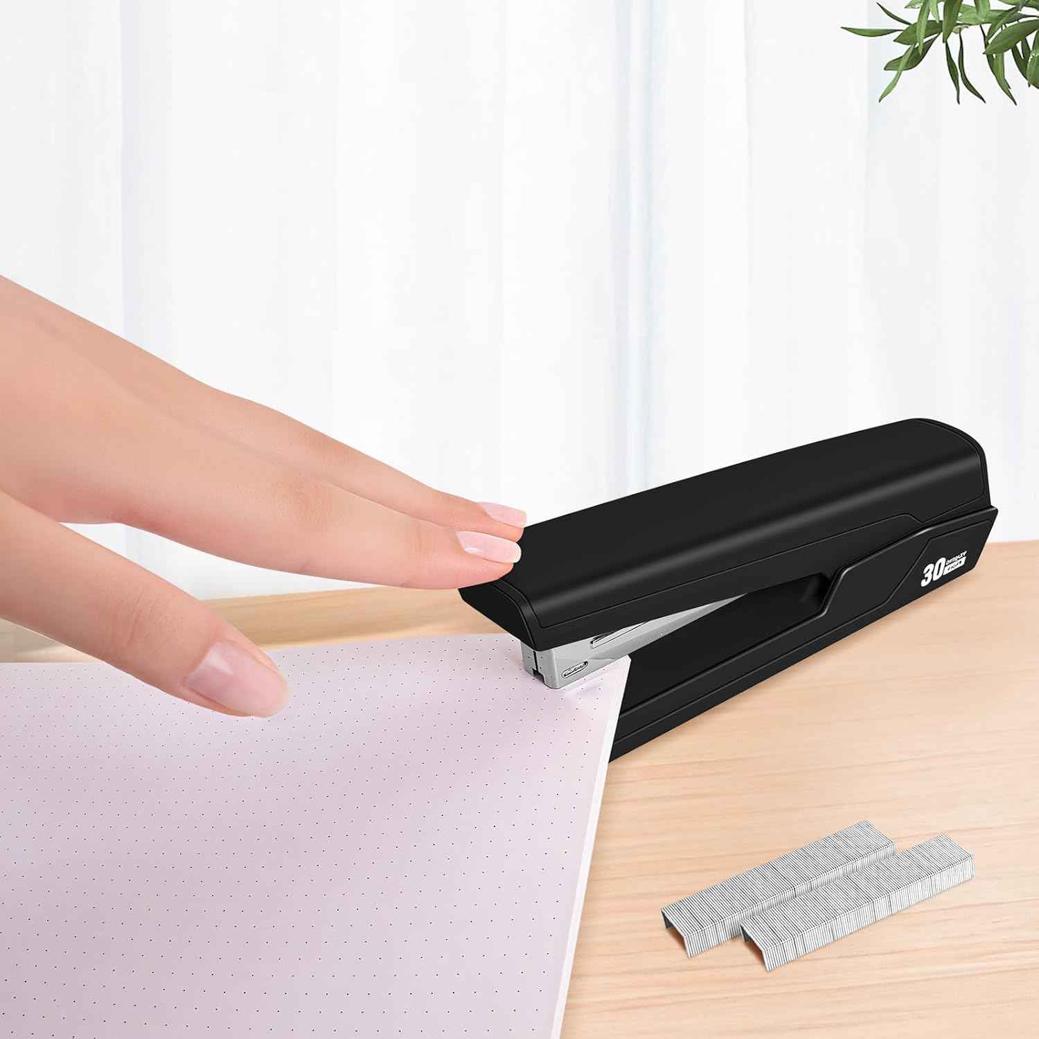 Metal Stapler with 830 Staples, Office Stapler, Staplers for Desk, 30 Sheet Capacity, Non-Slip, Black