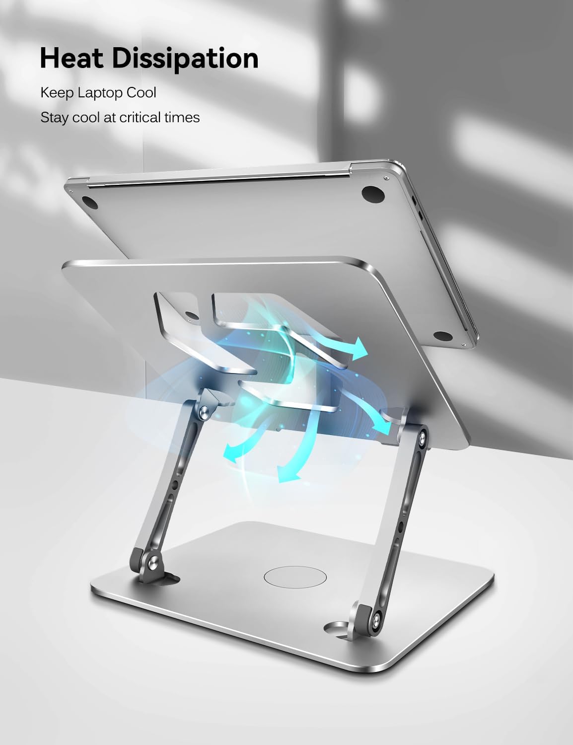 ivoler Adjustable Laptop Stand with 360° Rotating Base, Ergonomic Laptop Stand for Desk, Foldable & Portable Laptop Riser, for Collaborative Work, Fit MacBook Laptops up to 16 inches Silver
