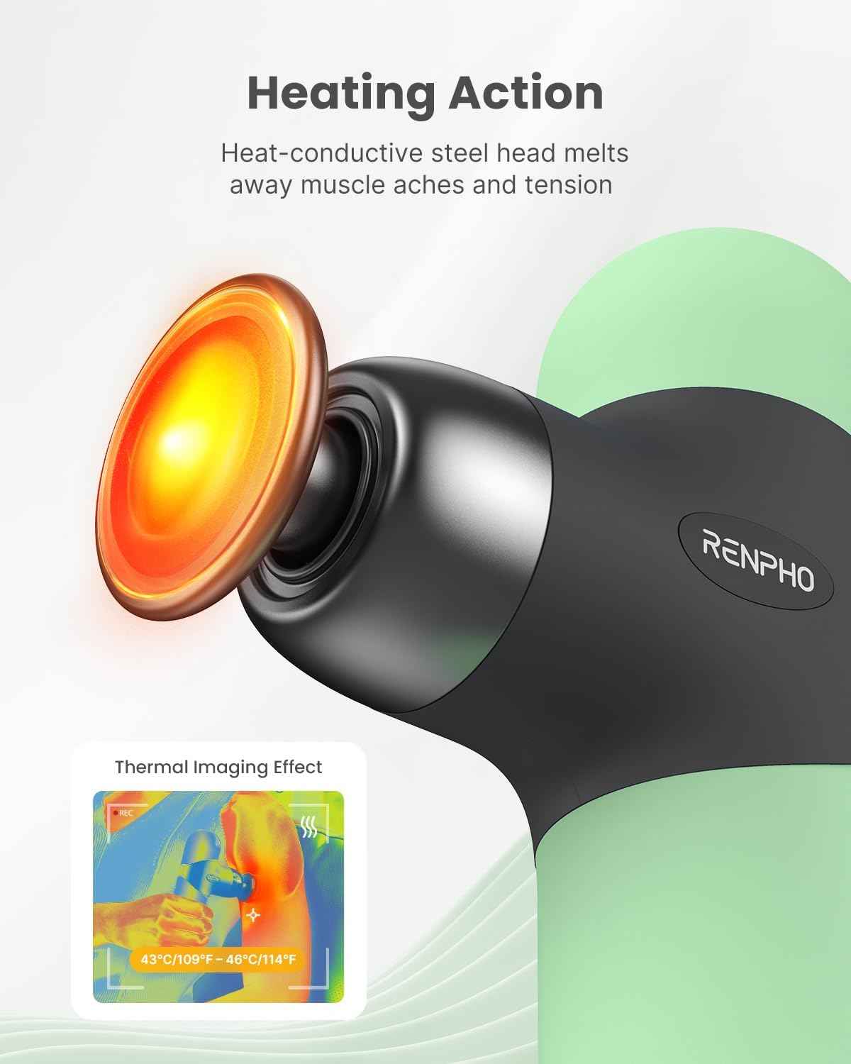 RENPHO Mini Thermal Massage Gun with Heat, Fathers Day Dad Gifts, Portable Deep Tissue Percussion Massager with 4 Heads for Neck & Back Comfort, Ultra-Quiet for Home, Office & Travel, Carry Case