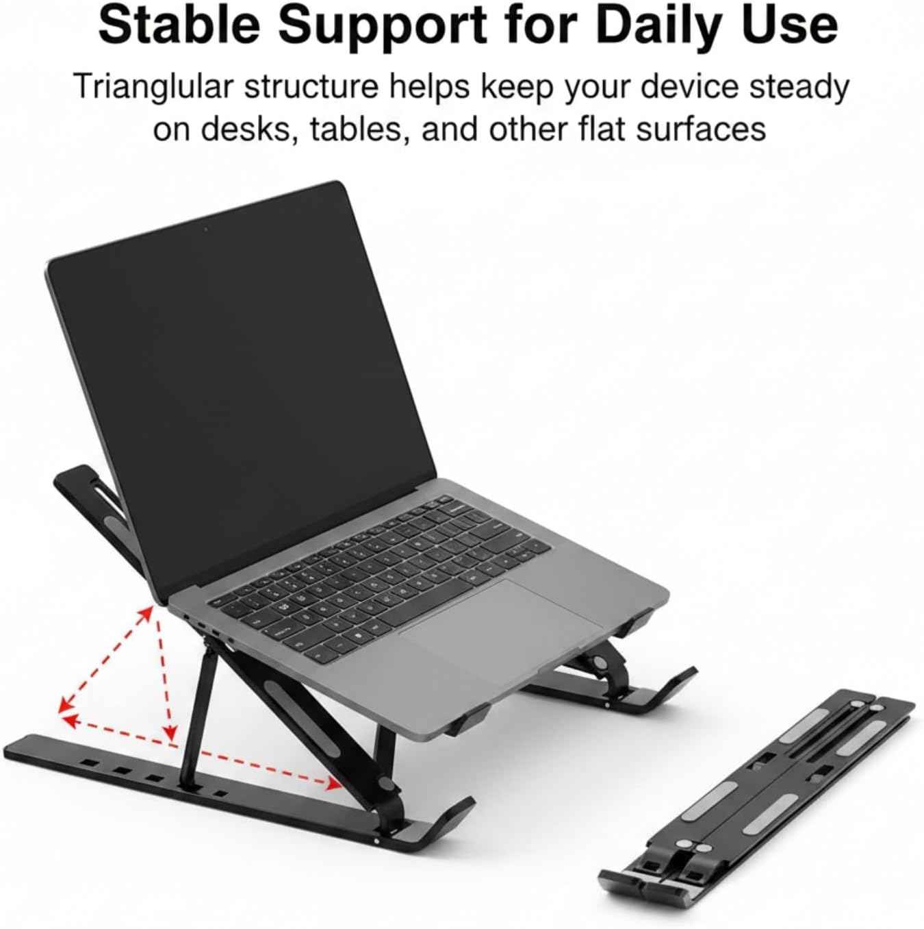 Foldable Laptop Stand, 7-Level Adjustable Aluminum Alloy Tablet Holder, Ultra-Thin Portable Notebook Riser for Desk, Office, Home, Travel (Black,Aluminum Alloy)