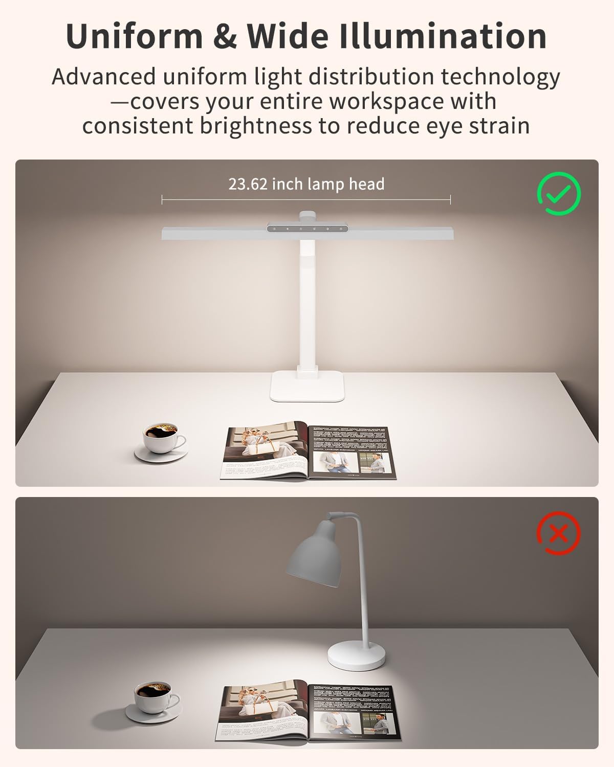 LED Desk Lamps for Home Office with Base, 24W Brightness Touch Control Desk Light, Adjustable Gooseneck Tall Office Lights for Drawing,Reading,Crafts,Gaming,Workbench,Architect,Study, White - Lumora Desk