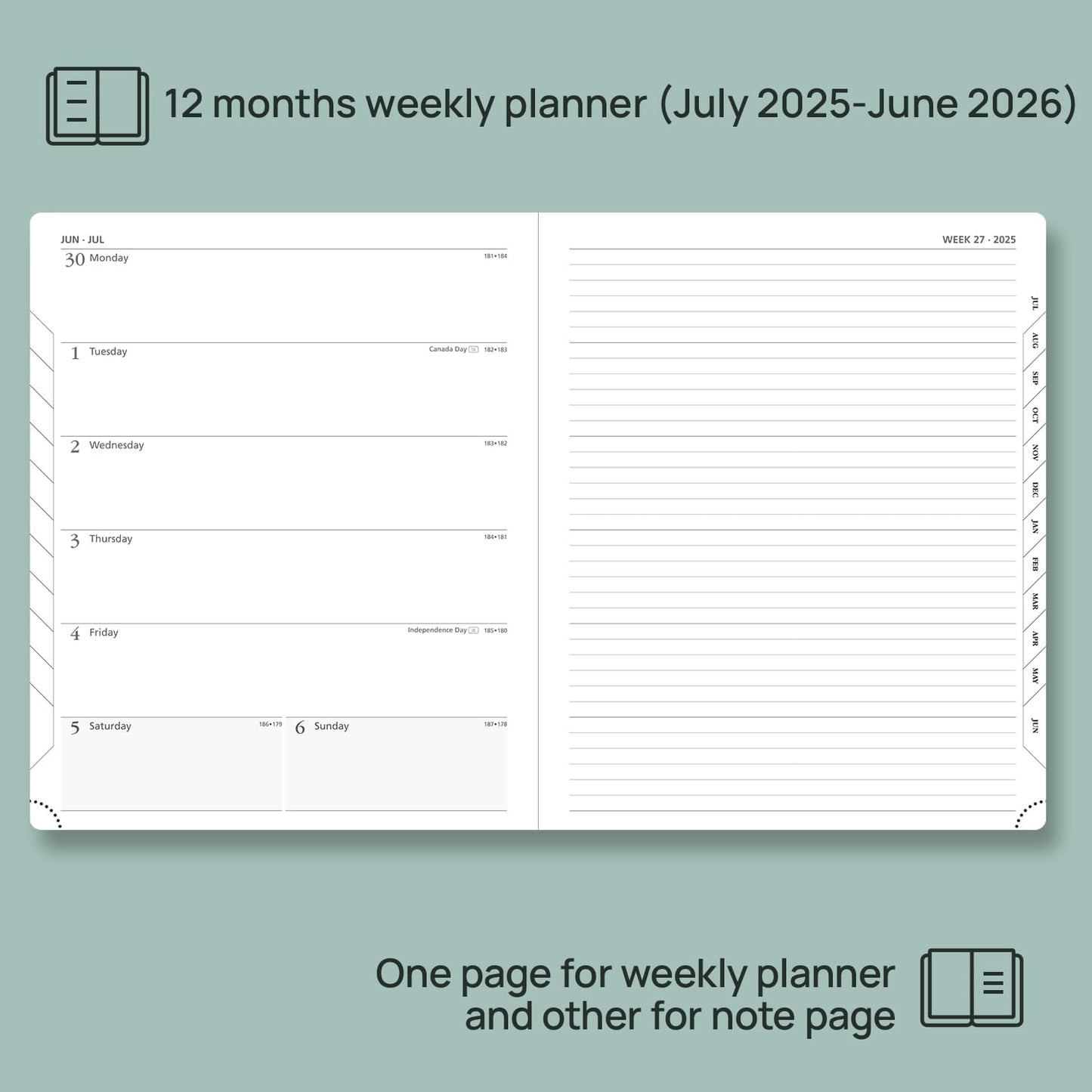 POPRUN Planner 2025-2026 Weekly Notebook (Large 8.5''x 10.5'') Academic Calendar (JUL.25 - JUN.26) Appointment Book with Monthly Tabs, Leather Soft Cover, Inner Pocket, 100 GSM - Black