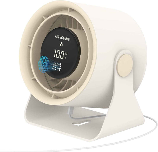 Minthouz Desk Fan - Touch Control LED Display, Premium USB Fans 3600mAh Rechargeable Battery, 6 Speeds, 90° Tilting - Portable for Home, Office, Travel, Camping, Kitchen (Beige)