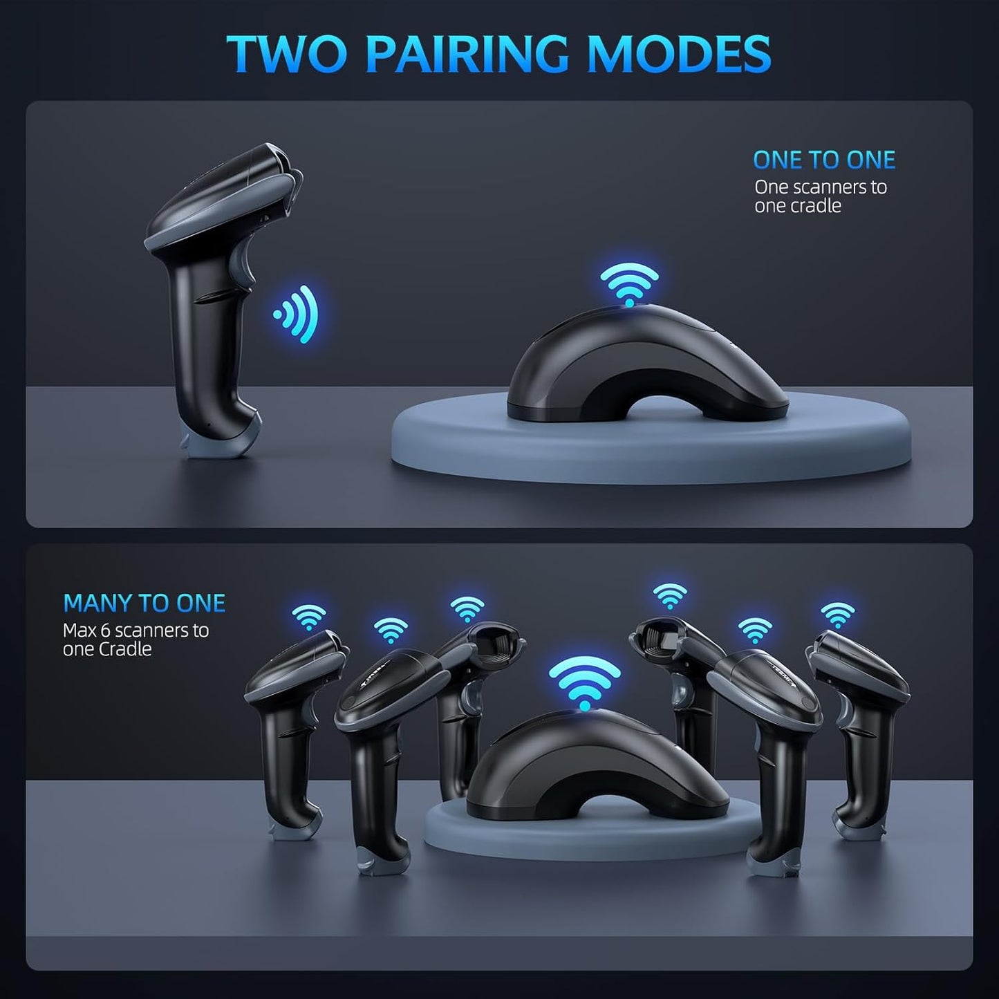 TEEMI Bluetooth QR Barcode Scanner with USB Cradle, Battery Replaceable Feature, Wireless Barcodes Reader Bar Code Scan Gun Handsfree Automatic Screen Scanning, Advanced Data Parsing