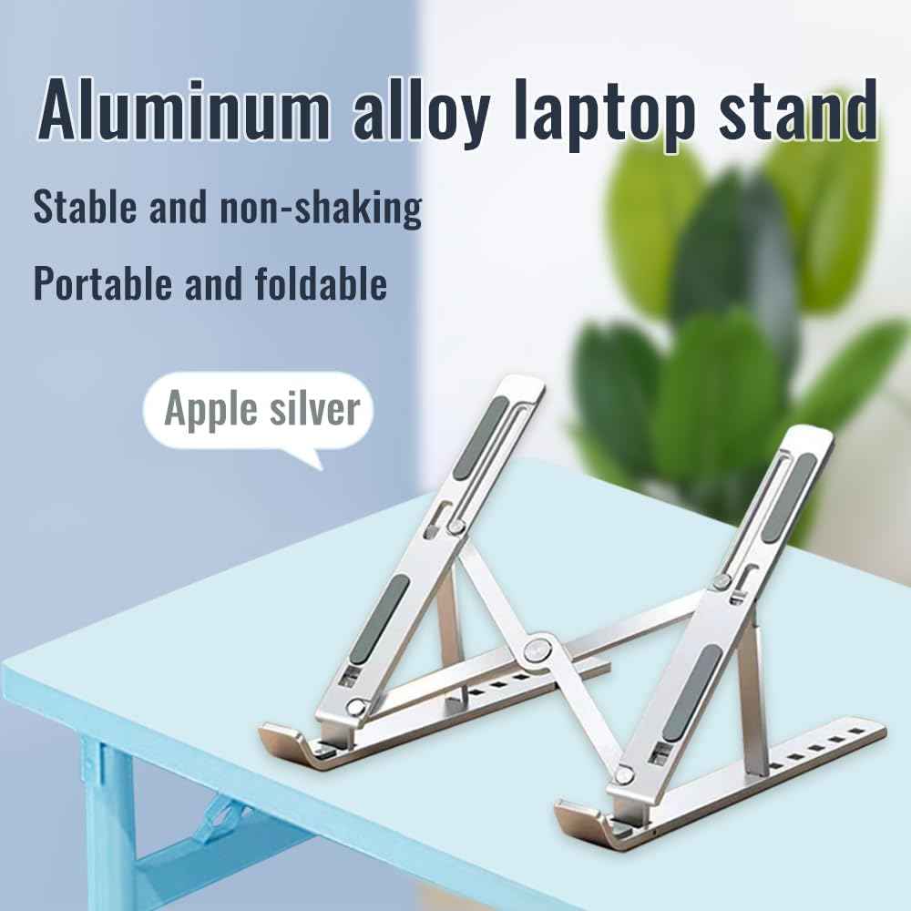 Desktop Laptop Stand, iPad Stand, Aluminum Alloy, Portable Foldable, 7 Level Adjustable, Ergonomic, Suitable for Laptops Up to 18 Inches, Easily Put it in Bag and use it Anywhere (1, Grey)