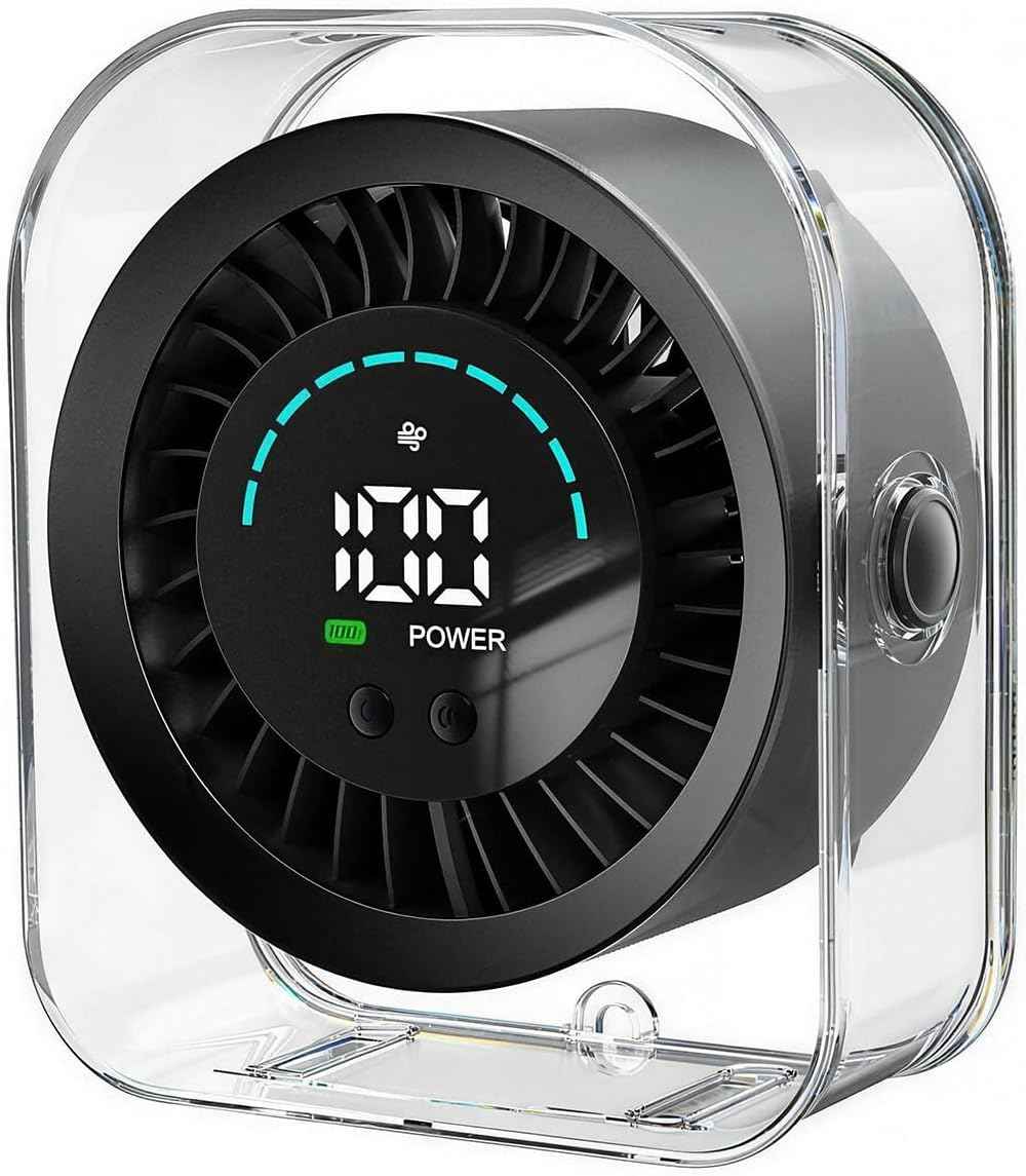 Small Desk Fan, Quiet Desktop Fan with Turbo Airflow, Rechargeable Mini Table Fan 100 Speed Wind Adjustable, Travel Fan for Sleeping 360° Rotating, Portable battery operated fan for Office Home Travel