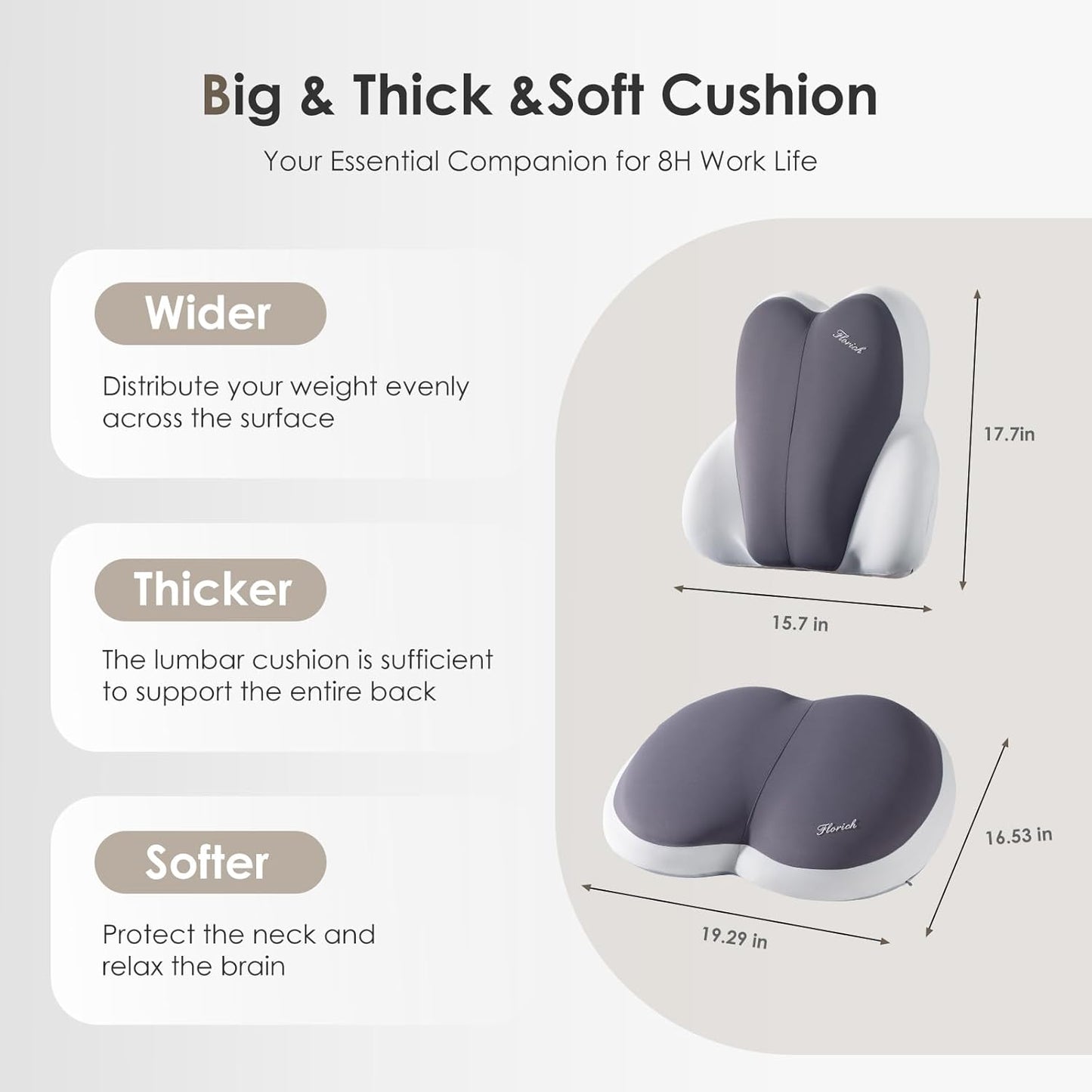 FLORICH Car Seat Cushion and Back Support for Car Ultrathick Memory Foam Office Chair Cushions with Lumbar Support Pillow for Sciatica & Back & Tailbone Pain Relief (Beige Grey)