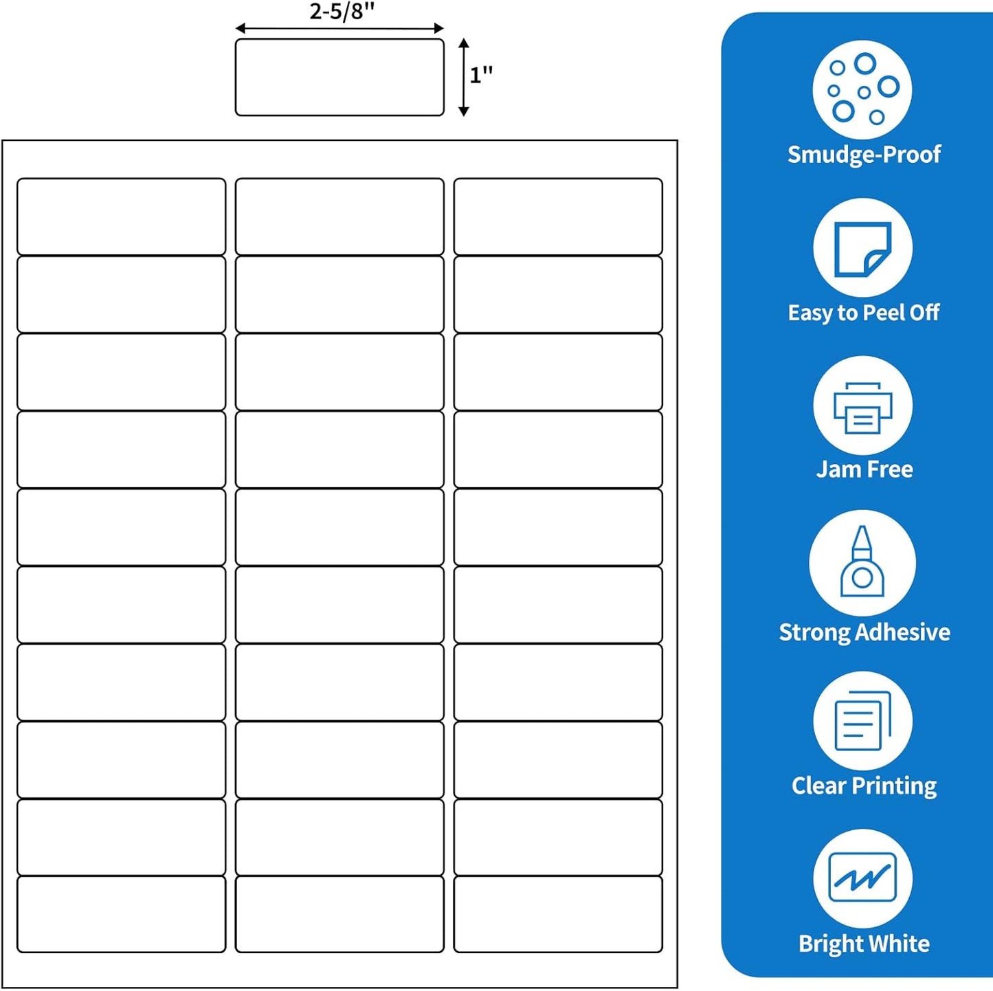 BESTEASY 30-up 500 Sheets 1" X 2-5/8" Address Shipping Labels for Laser and Inkjet Printers, FBA Product Labels (15000 Labels)