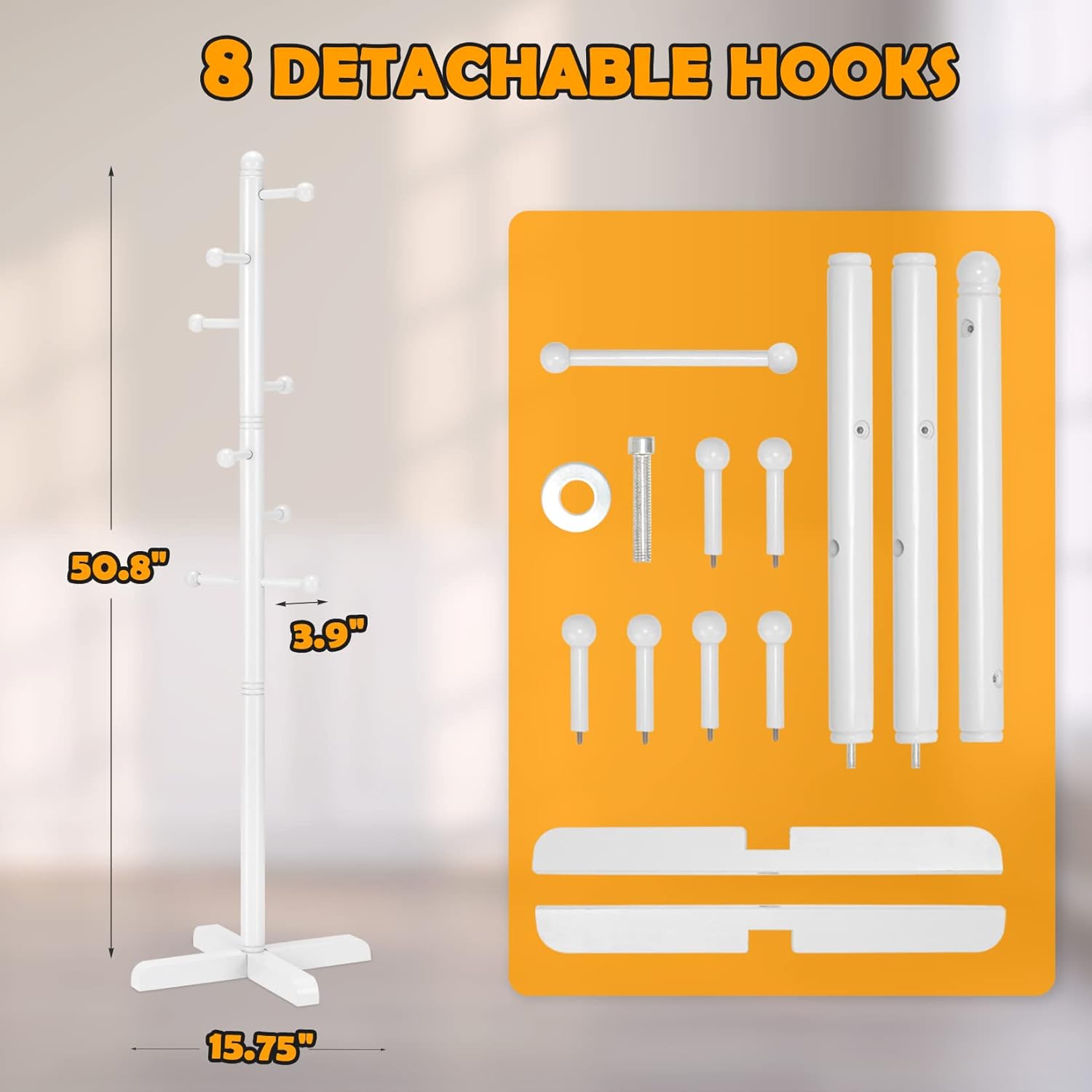 Kids Coat Rack, Freestanding Coat Racks with 8 Hooks 2 Adjustable Height, Tree Coat Rack for Bedroom, Hallway, Entrance, Office, Hats, Handbags,Purse (White) - Lumora Desk