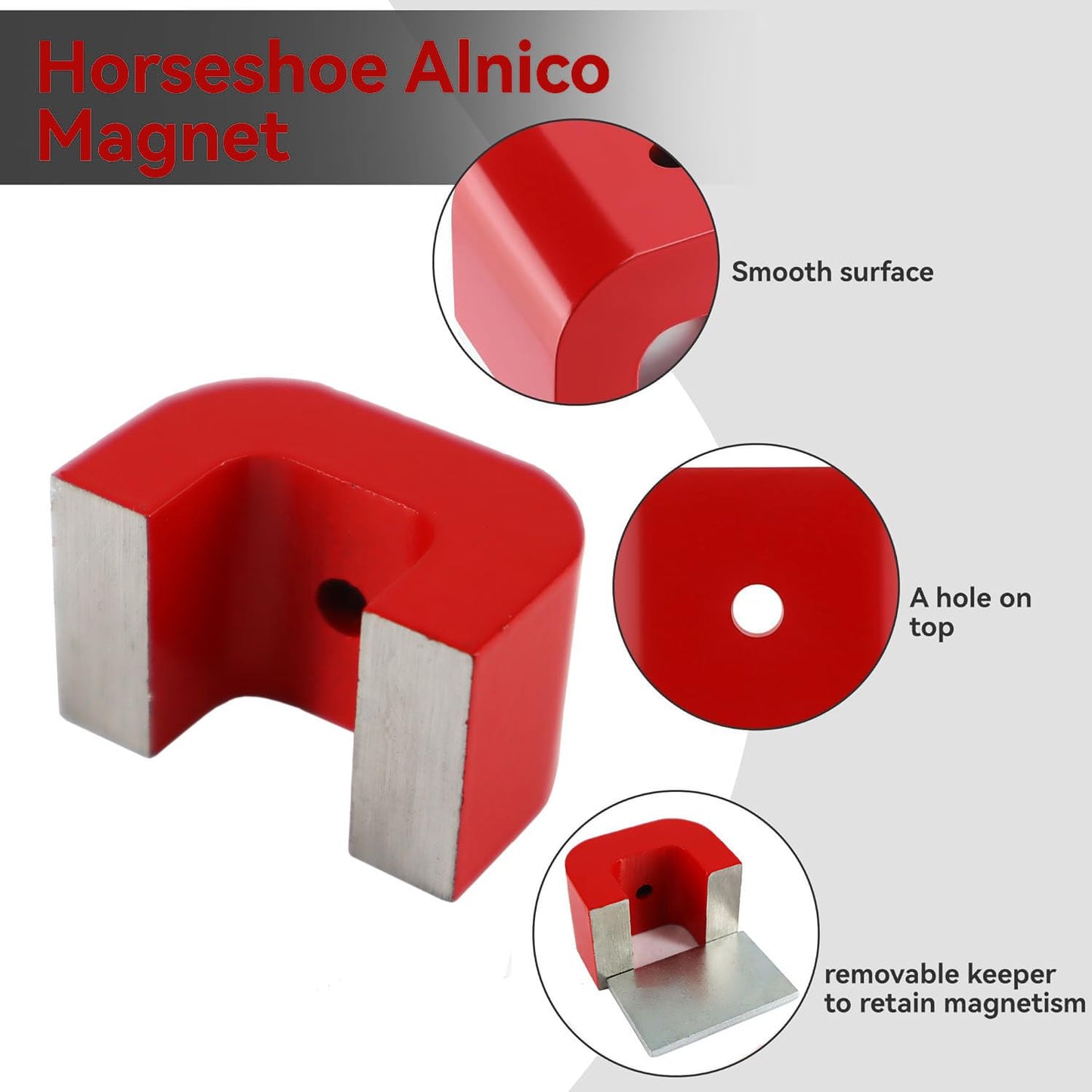 Red Horseshoe Heavy-Duty Alnico Power Magnets for Education and Doing Velvet Nail (15 lbs Pull)