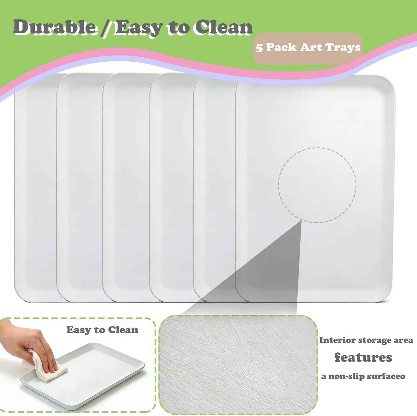 5 Pack Large Plastic Art Trays, White Stackable Activity Craft Tray Sand Serving Organizer for Classroom Kids DIY Projects, Beads, Painting, Jewelry Organizing Supply (16.34'' x 11.26'' x 1.57'')