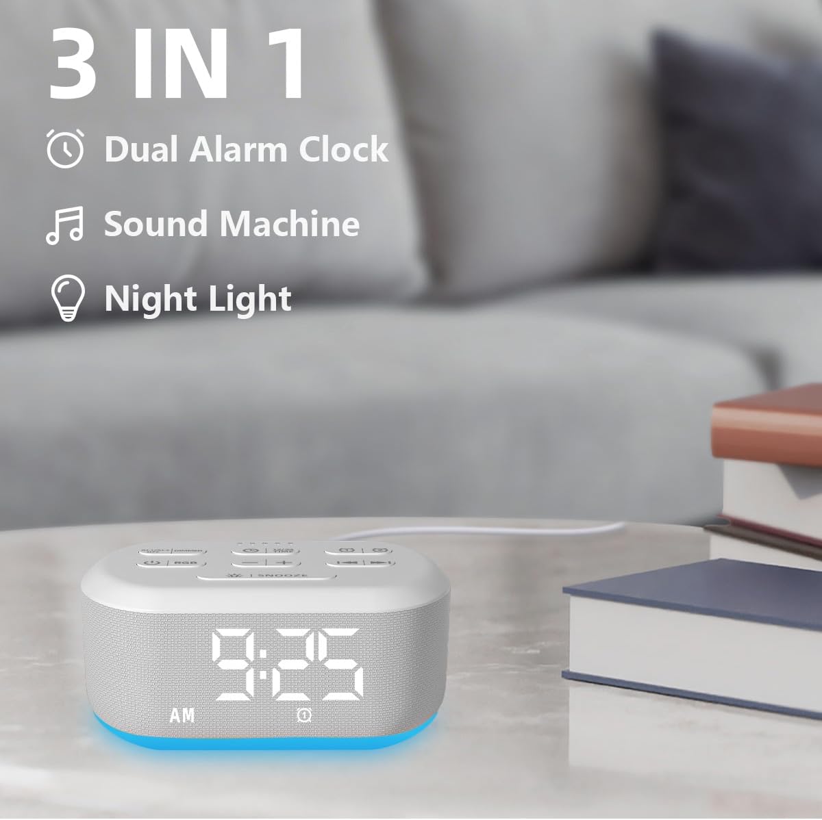 Brown Noise Machine Small Digital Alarm Clock Sound Machine for Bedrooms White Noise Machine Night Light Plug in Desk Clock with 30 Wake up Sounds Clock for Kids Heavy Sleepers Snooze 32 Levels Volume