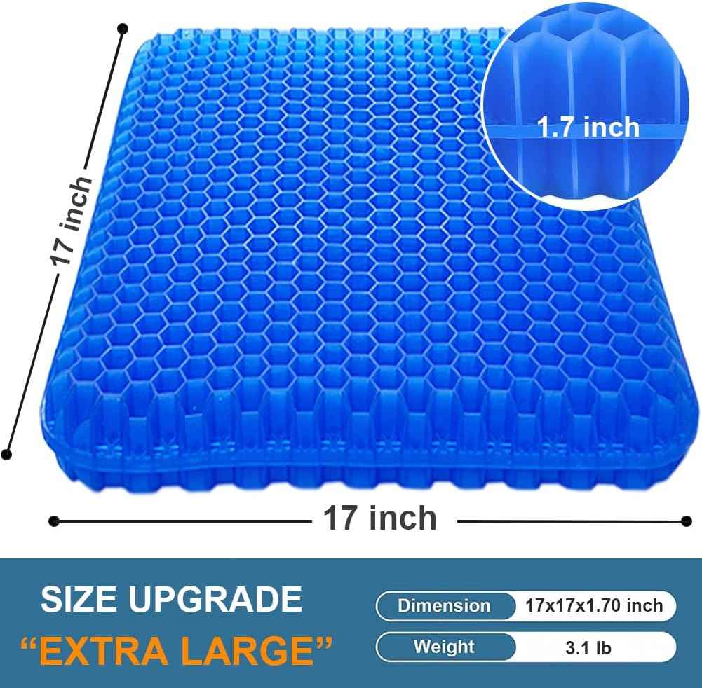Gel Seat Cushion, Large Cooling Gel Cushion Breathable Honeycomb Chair Pads Gel Cushion with Non-Slip Cover for Home Office Chair Car Seat Wheelchair Absorbs Body Pressure Points, As Seen on TV