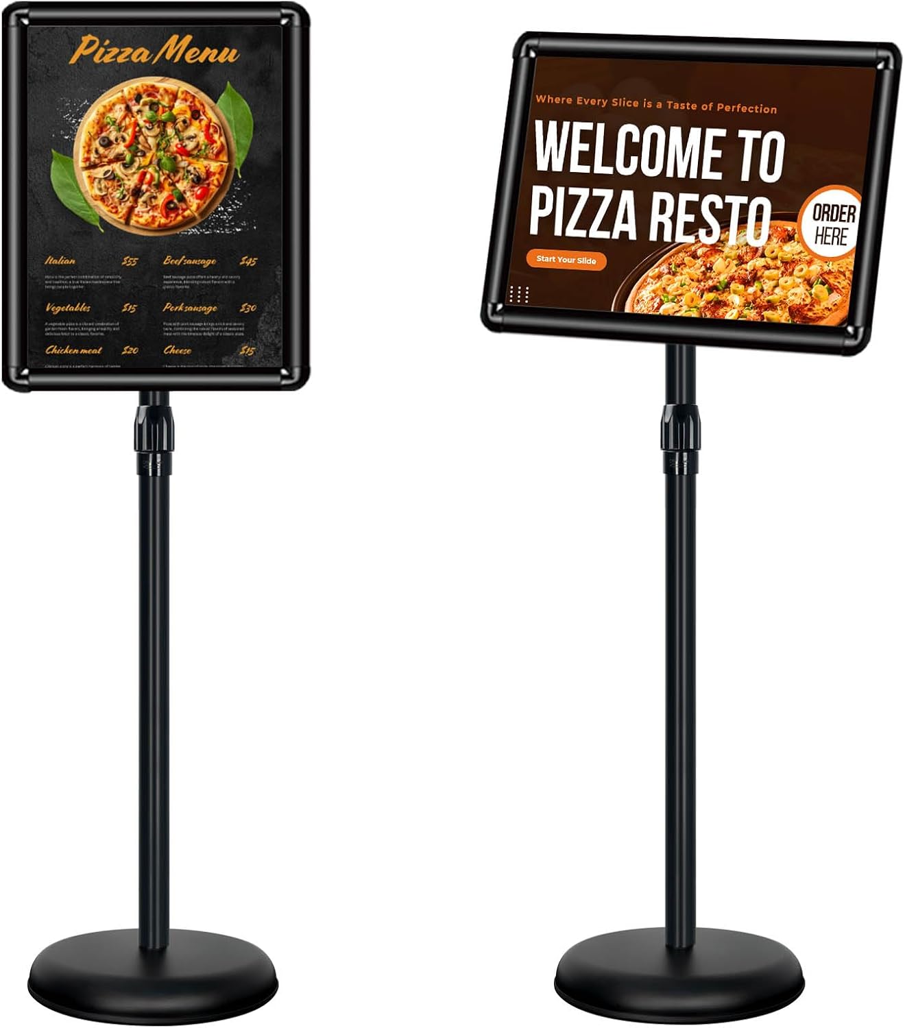 11x17 inches Poster Stand Holder Adjustable Pedestal Floor Standing Sign Holder Vertical and Horizontal View Sign Display, Aluminum Snap Open Frame with Safety Corner, Black