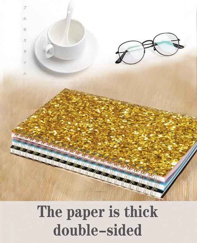 Spiral Journal Notebook,A5 Hardcover Lined Journals for Women Girl 6 x 8.3 in,120 Pages Thick Paper,Cute College Ruled Writing Notebook for Gifts Office Work School(Shiny Gold Glitter)