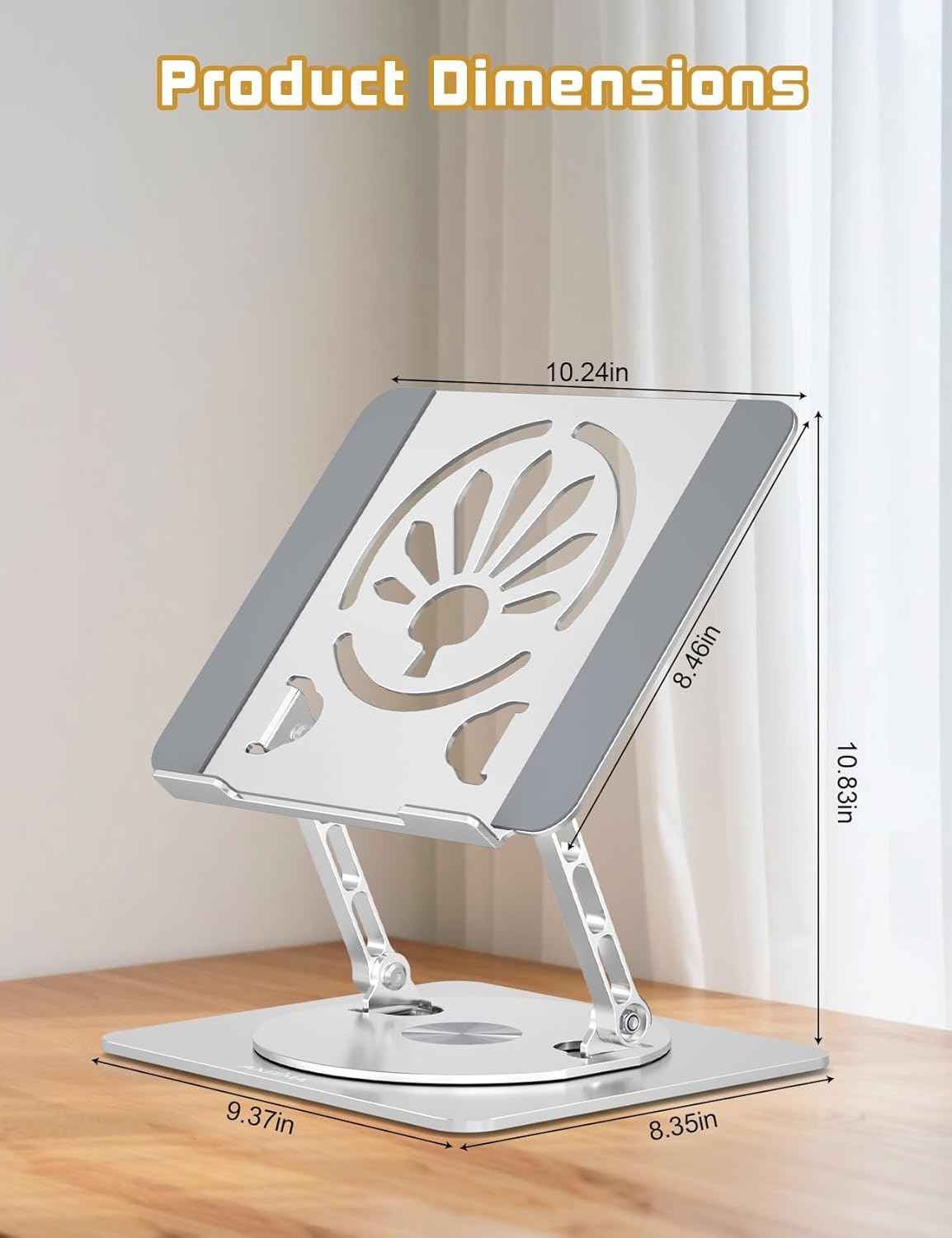 Adjustable Laptop Stand for Desk-360° Rotating Foldable Laptop Holder Ergonomic Laptop Riser for MacBook Pro/Air Dell HP Lenovo Notebook up to 16.3",Silver
