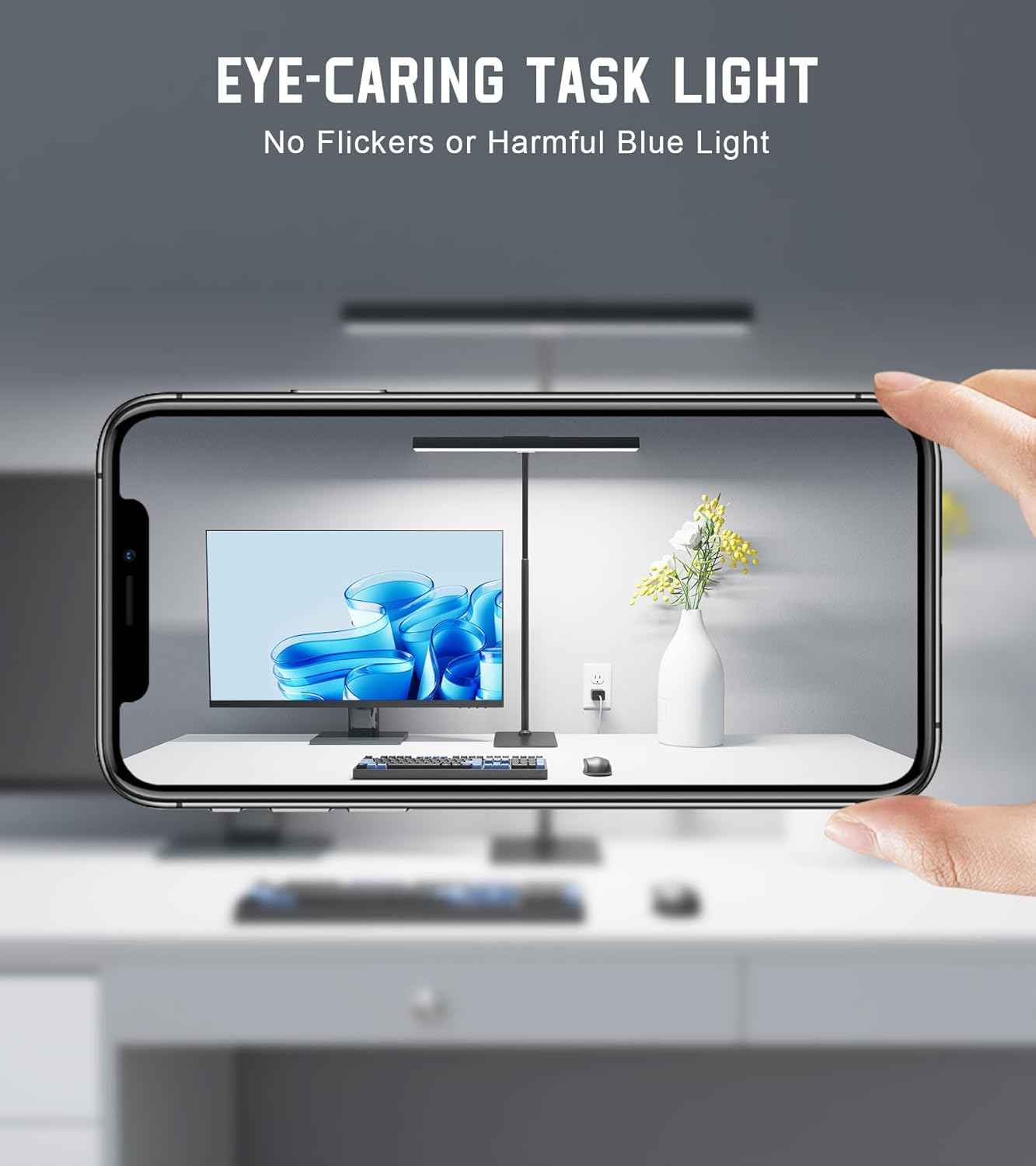 Desk Lamp for Home Office with Base, Eye-Caring Desk Light with Adjustable Gooseneck, 12W USB Adapter Touch Control 5 Dimmable Brightness & Color Tall Lamp for Work, Computer, Study, Task