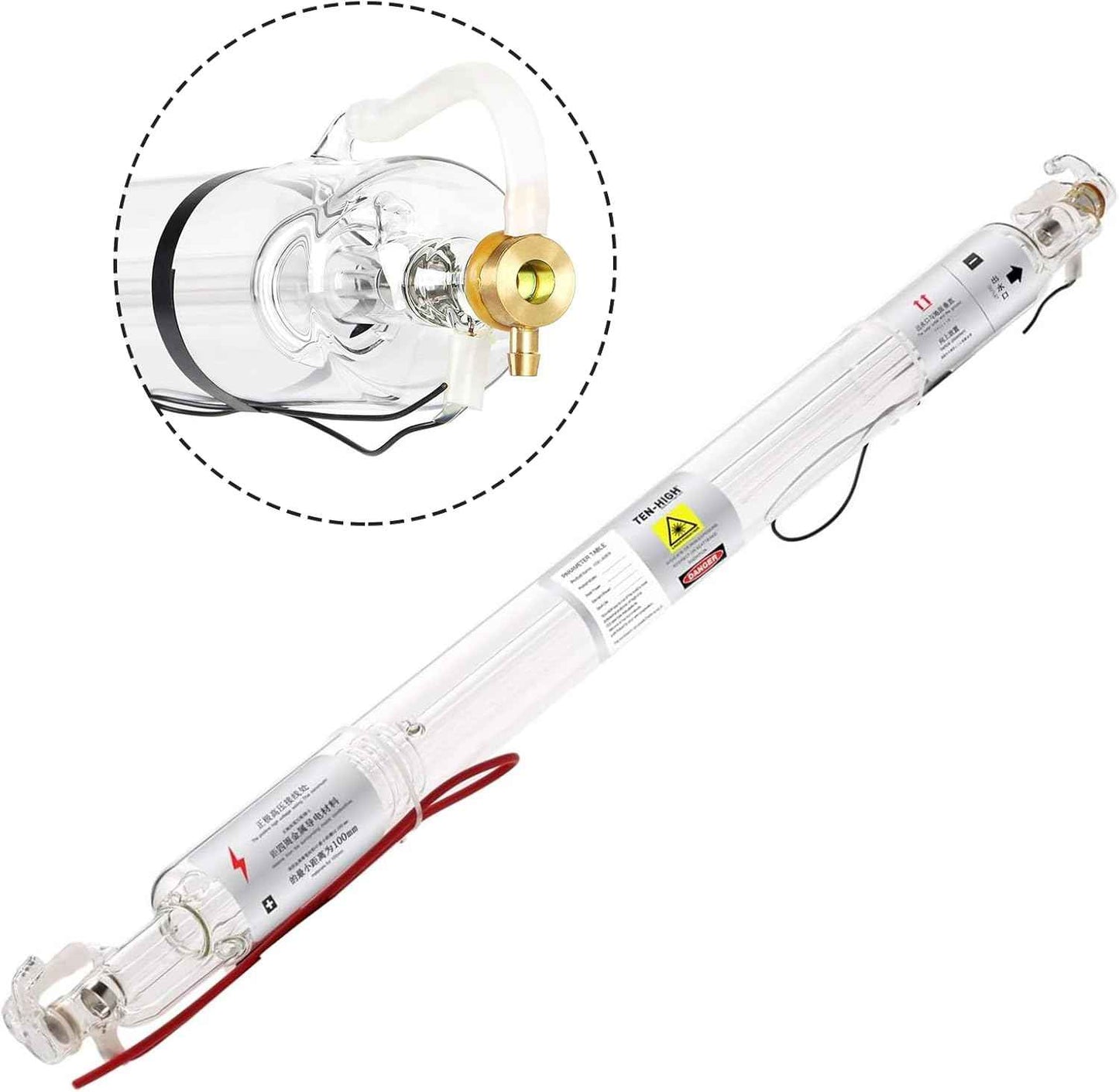 TEN-HIGH 60W CO2 Laser Tube 1000mm D50mm, Wires Preconnected with Coating, for Laser Cutter Laser Engraving Cutting Machine