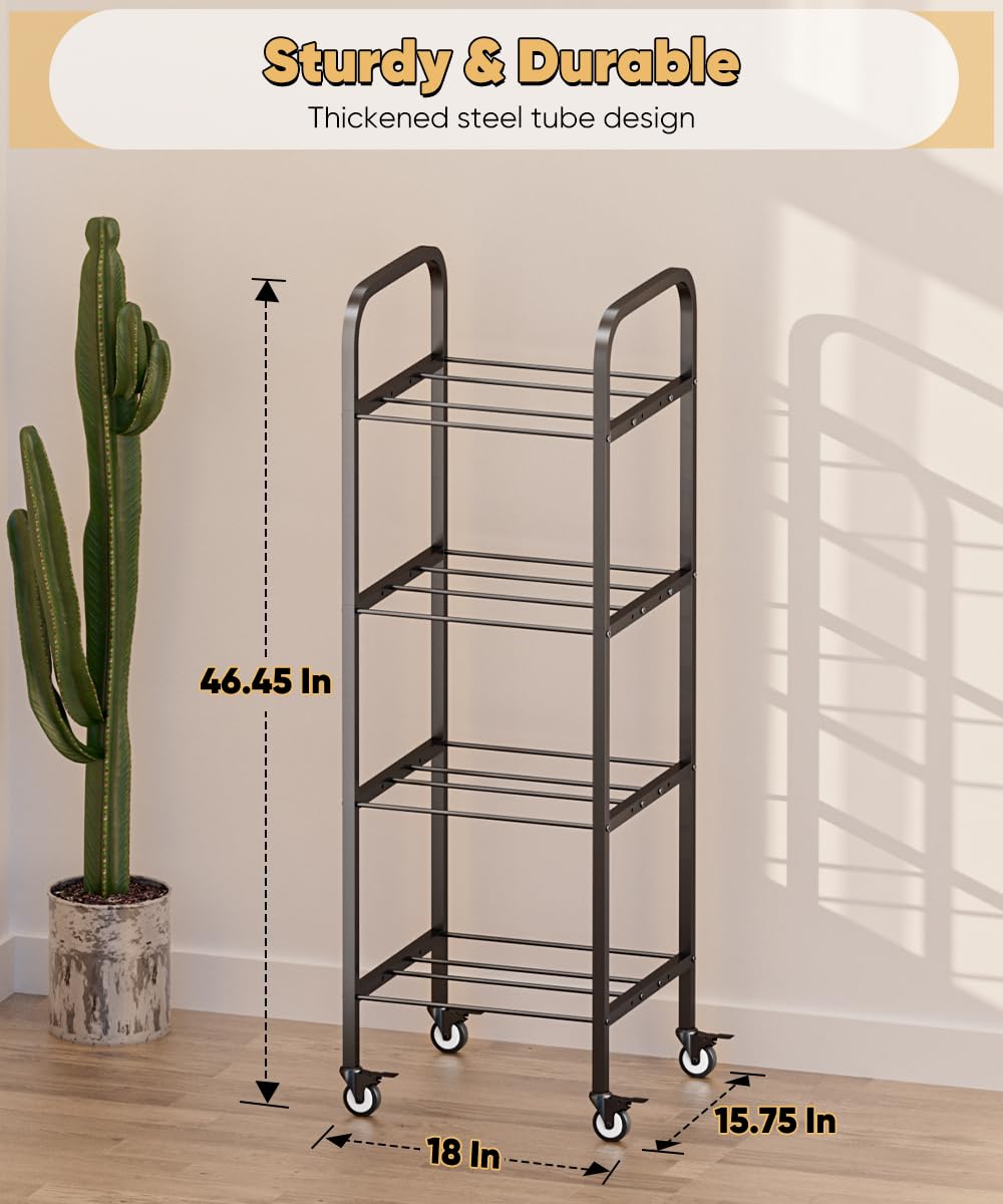 4-Tier 3D Printer Filament Storage Rack with Wheels, Rolling Spool Holder Stand Cart, Holds up to 48×1kg Spools, Heavy Duty Metal Filaments Organizer Shelf for Printing Studio Office Workshop
