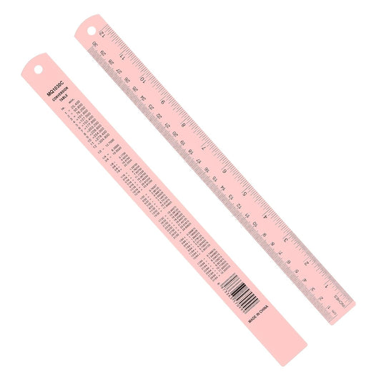 PATIKIL 30cm/12 Metal Ruler, 2 Pack Aluminum Alloy Rulers with Centimeters, Millimeters, Inches and Conversion Table Straight Edge Ruler for Writing Machinist Drafting, Pink