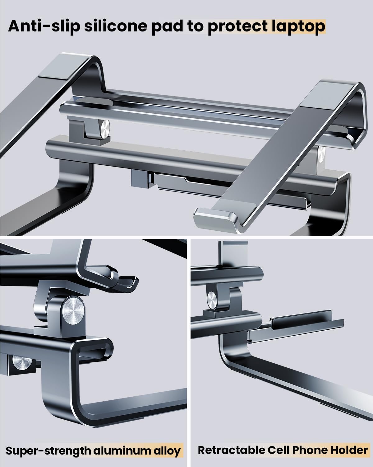 Aluminum Laptop Stand for Desk,Adjustable Computer Stand,Ergonomic Notebook Riser,Portable Ventilated Cooling Laptop Holder,Compatible with MacBook and All 10-16in Laptops