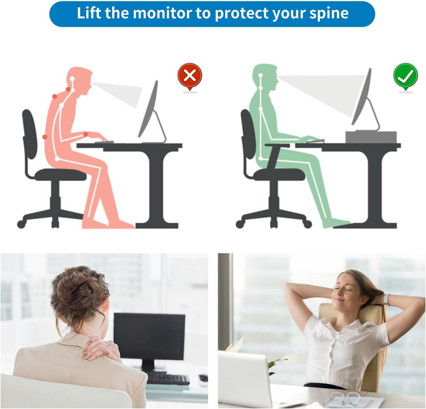 gianotter 2-Tier Metal Monitor Stand Riser, Desk Organizer for Monitor, Office Desk Storage Organizer for Office Supplies (Gold)