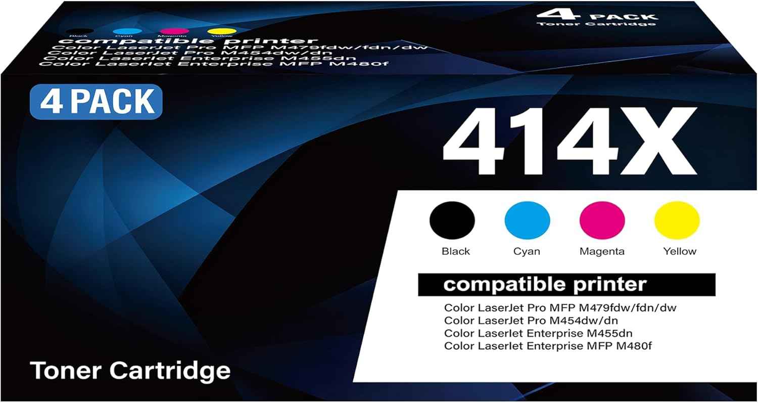 414X Toner Cartridges 4 Pack High Yield with Chip Replacement for HP 414X 414A W2020X W2020A Compatible with Color LaserJet Pro MFP M479fdw M479fdn M454dw M454dn M479 M454 Printer (B/C/Y/M Color)