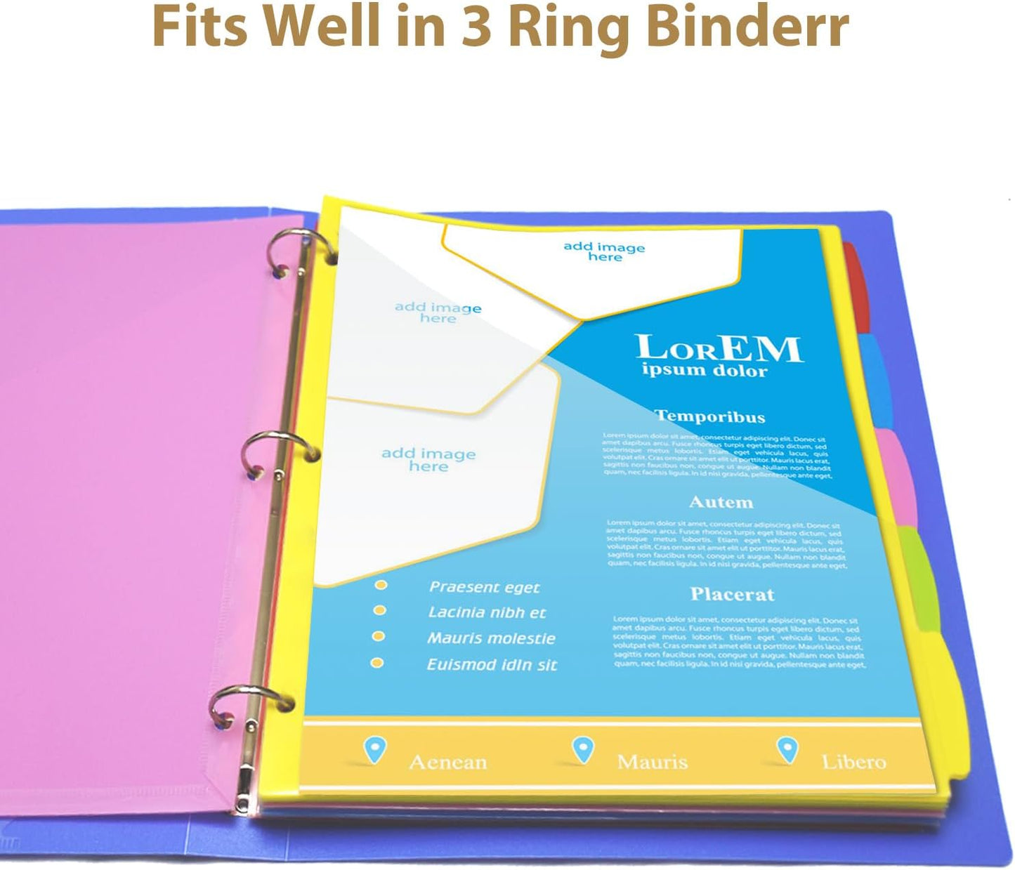 WOT I Durable 5-Tab Binder Dividers with Clear Pocket - 1 Set, Reusable Plastic Dividers for 3 Ring Binder, 5 Vibrant Colors