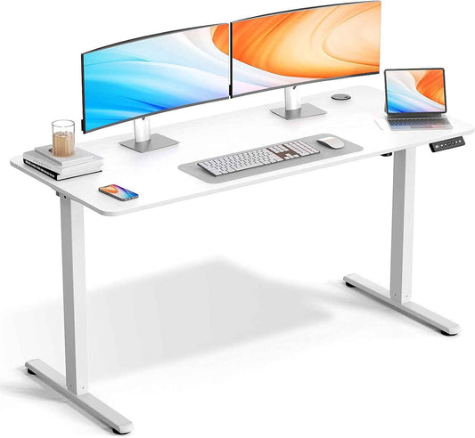 Electric Standing Desk Adjustable Height 55 x 24 Inch, Large Sit Stand Desk, Stand up Desk for Home Office, Computer Workstation (Spliced Desktop,White)