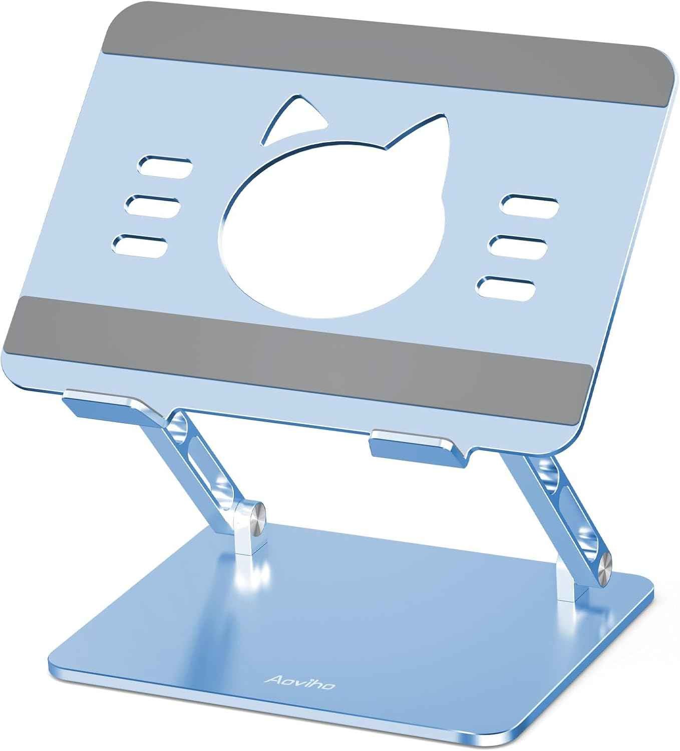 Aoviho Laptop Stand for Desk – Adjustable Aluminum Laptop Riser with Unique Cat-Shaped Cooling Vent, Portable Desk Gift & Decor, Compatible with MacBook Air Pro, Dell, HP, Lenovo (10"-17.3"), Sky Blue