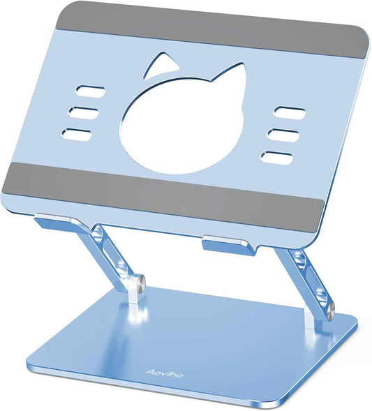 Aoviho Laptop Stand for Desk – Adjustable Aluminum Laptop Riser with Unique Cat-Shaped Cooling Vent, Portable Desk Gift & Decor, Compatible with MacBook Air Pro, Dell, HP, Lenovo (10"-17.3"), Sky Blue