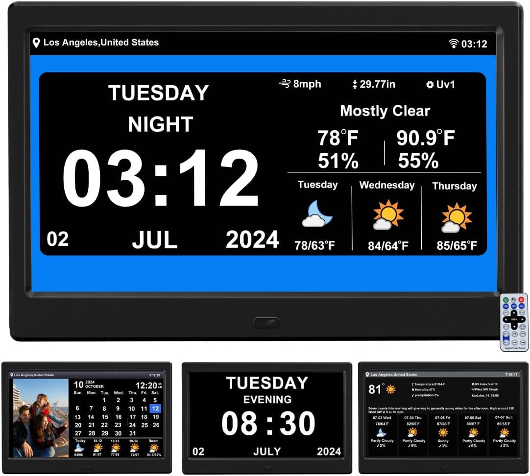 2025 New Digital Weather Clock with Temperature Humdity Alarm Clock (10.1- inch Black)