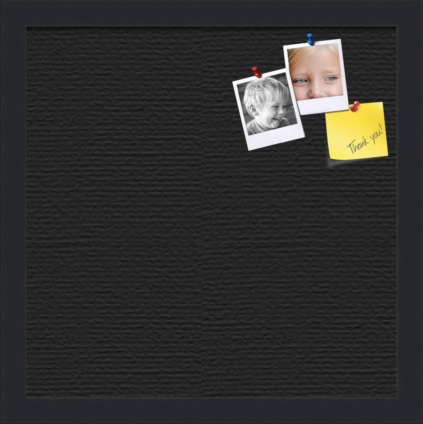 PinPix 14x14 Inch Cork Bulletin Board. This Decorative Framed Pin Board Comes with Solid Black Design and a Satin Black Frame. Ideal for Home Office Decor or Message Board (PinPix-622)