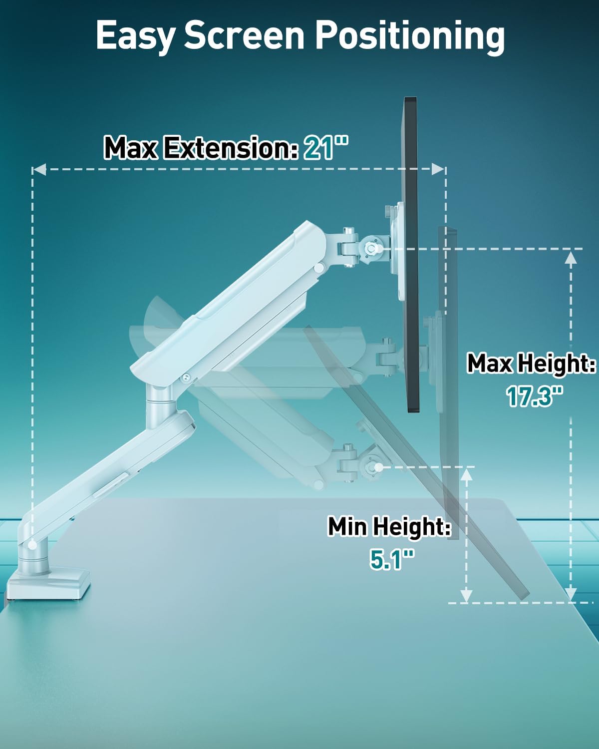 Single Monitor Desk Mount, 13-32 inch Adjustable Full Motion Monitor Arm, Computer Monitor Stand Holder with Clamp and Grommet Base, Fits 4.4 to 22lbs Screens, VESA Mount Bracket, White, Freelift Pro