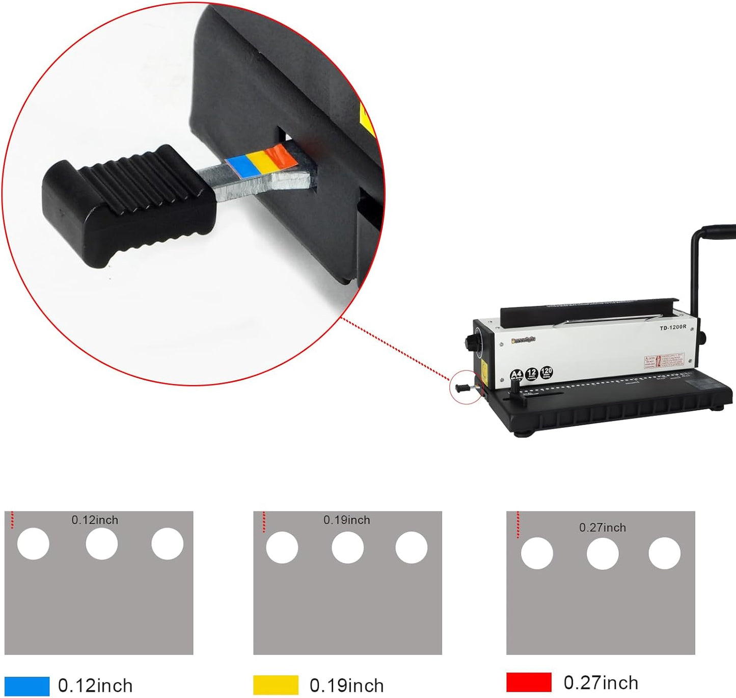 TD-1200R Binding Machine, 3:1 Pitch Wire Binding Machine, 34 Round Holes, Punch 12 Sheets/Bind 120 Sheets with Sturdy Metal Construction