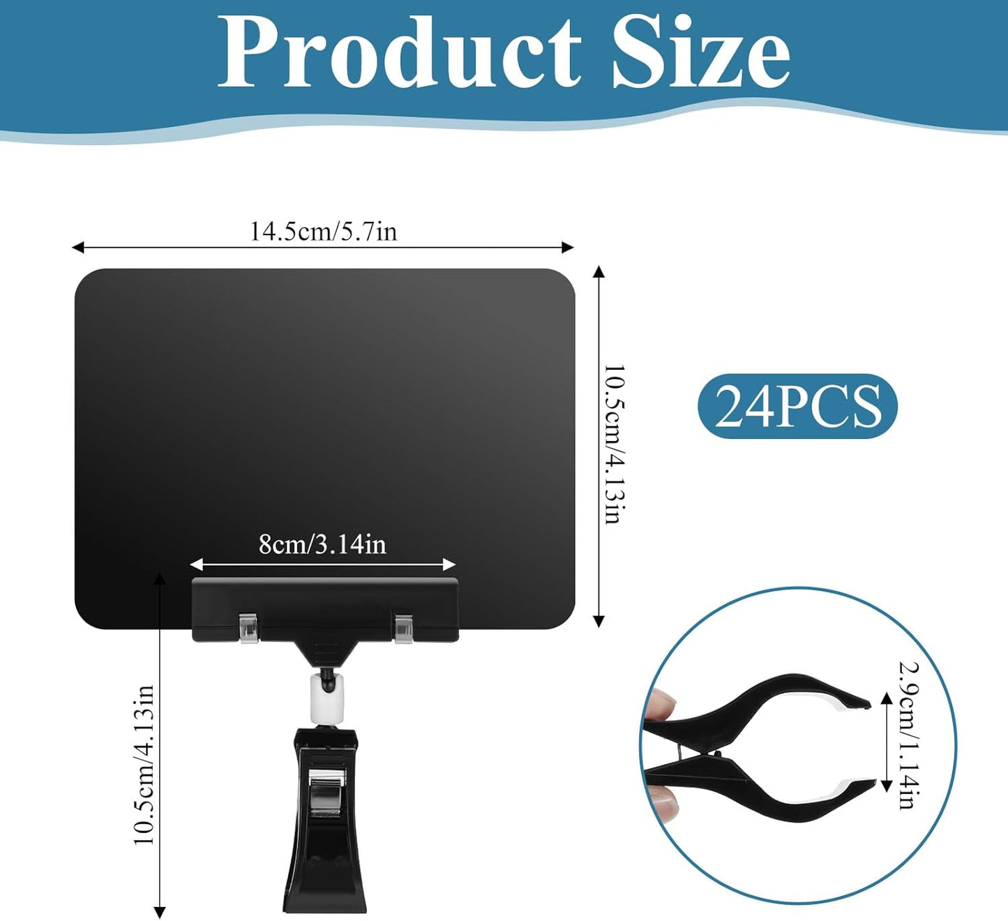 24 Pcs Mini Chalkboard Sign, Plastic Double Sided Rotating Price Signs with Clip Waterproof Erasable Clip On Price Tags for Business, Store, Retail, Shelf, Clothing Rack, Food (Black)