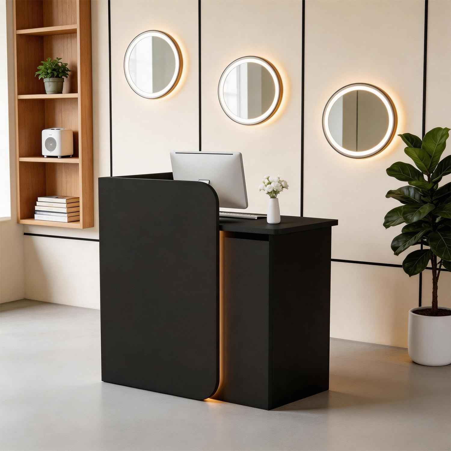 32 Inch Reception Desk, Modern Reception Table with LED Light, Front Counter Desk with Lockable Drawer, Checkout Counter for Lobby, Salon, Retail, Home Office, Reception Room