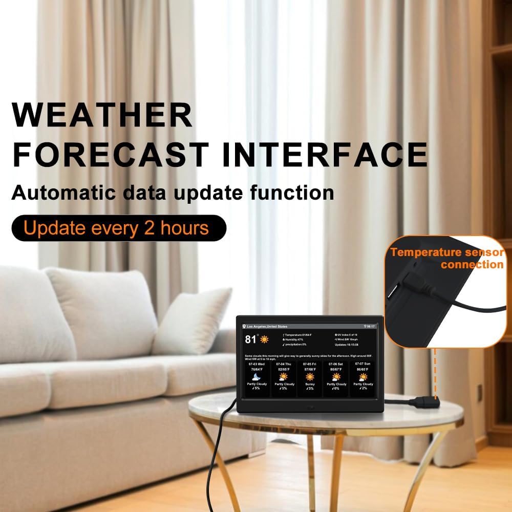 2025 New Digital Weather Clock with Temperature Humdity Alarm Clock (10.1- inch Black)