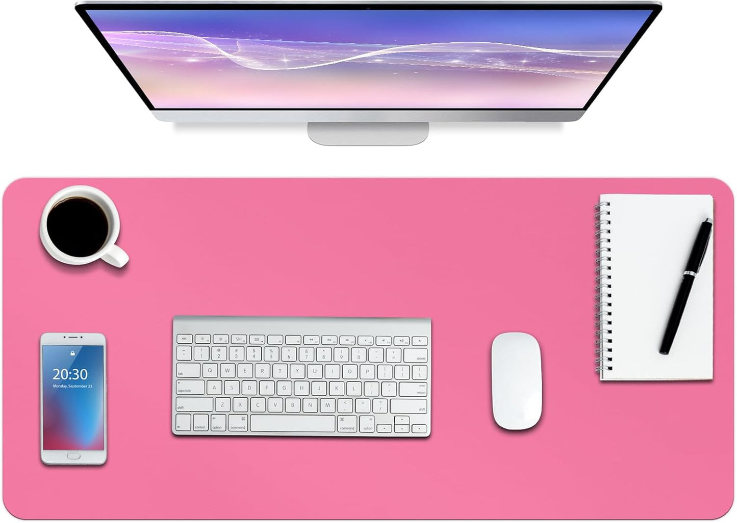 Boutilon Leather Desk Pad Protector,Non-Slip Mouse Pad,Laptop Desk Pad,Office Mouse Mat,Waterproof Leather Desk Blotter,Desk Writing Pad for Office and Home (S-Rose Pink,24"x 14")