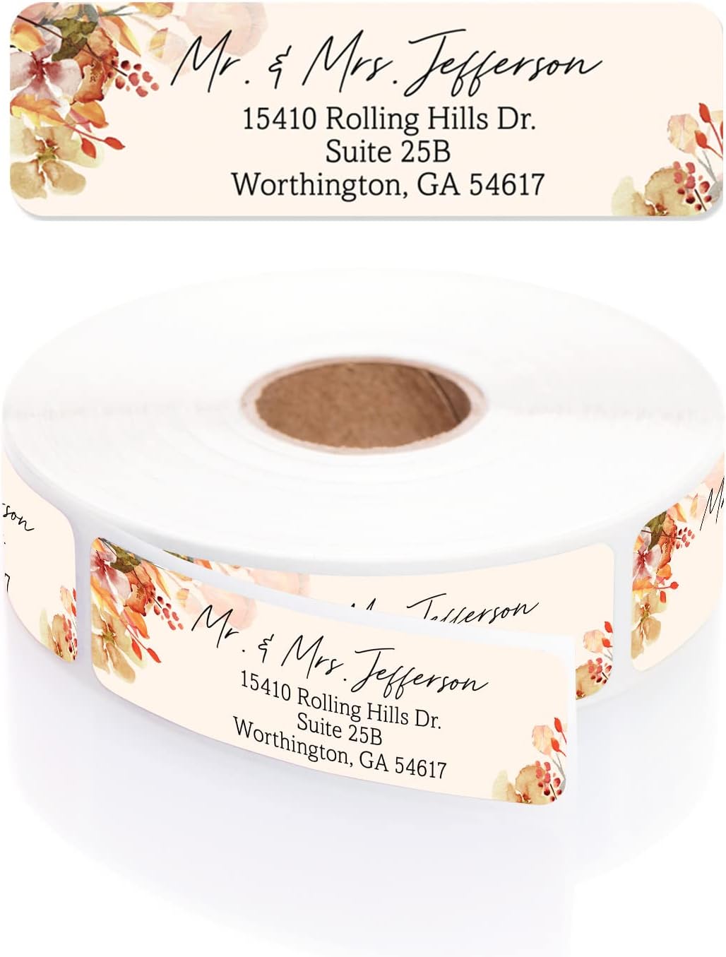 Rust Orange Floral Rolled Address Labels / 250 Personalized Return Address Labels/Designer Address Stickers in Elegant Plastic Dispenser - Lumora Desk