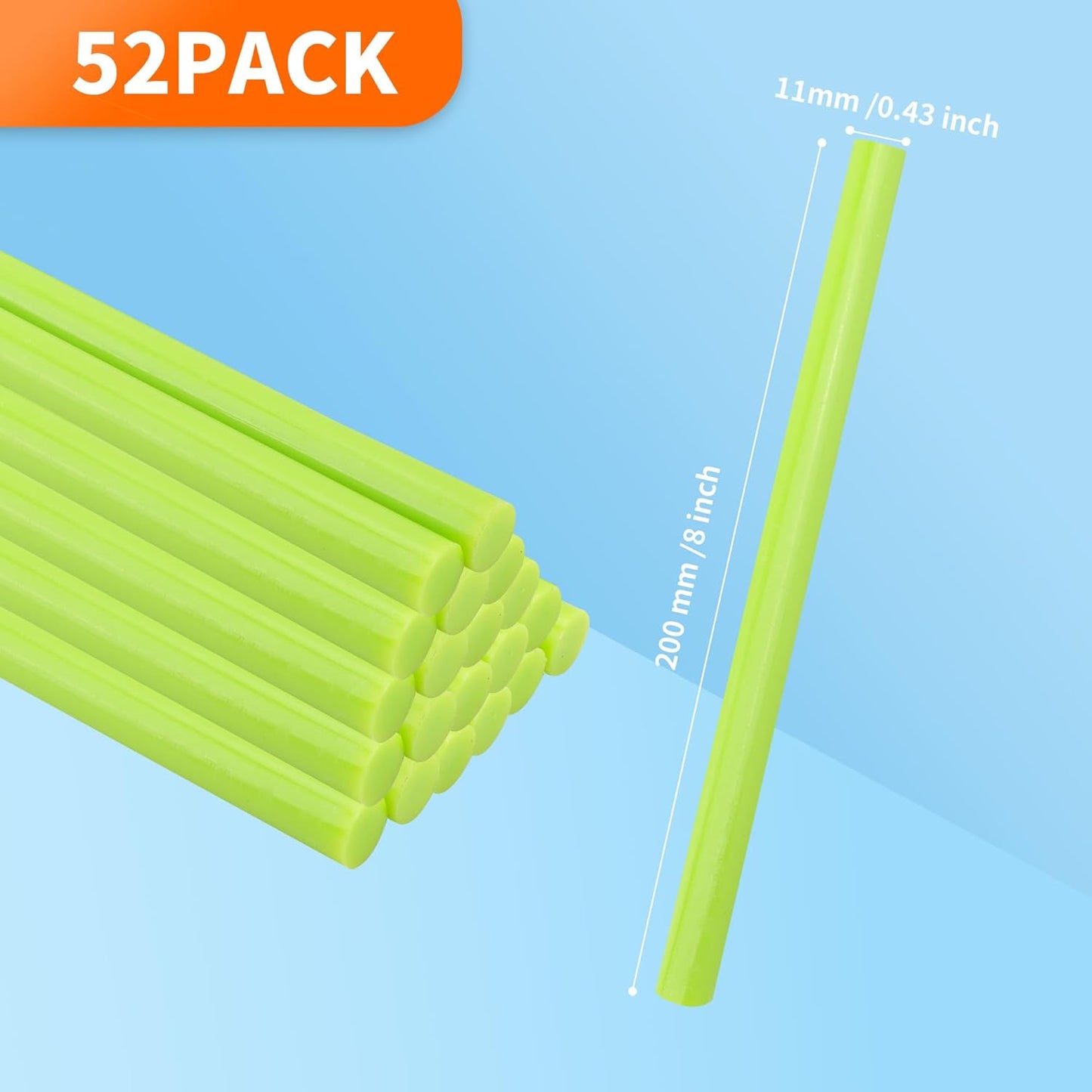 MATUFF Light Green hot Glue Sticks Full Size 0.43” Dia x 8” Long, 52 pcs Hot melt Adhesive Glue Sticks, All-Purpose Colored Glue Gun Sticks for Christmas Decoration Crafts Arts School Repair Bonding